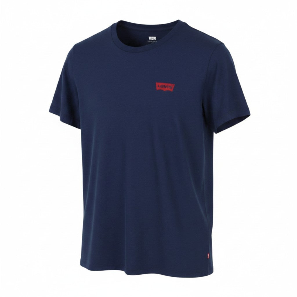 LEVI'S Slim Men T-Shirt M Dark Blue Tricot Cotton Crew Neck Short Sleeve