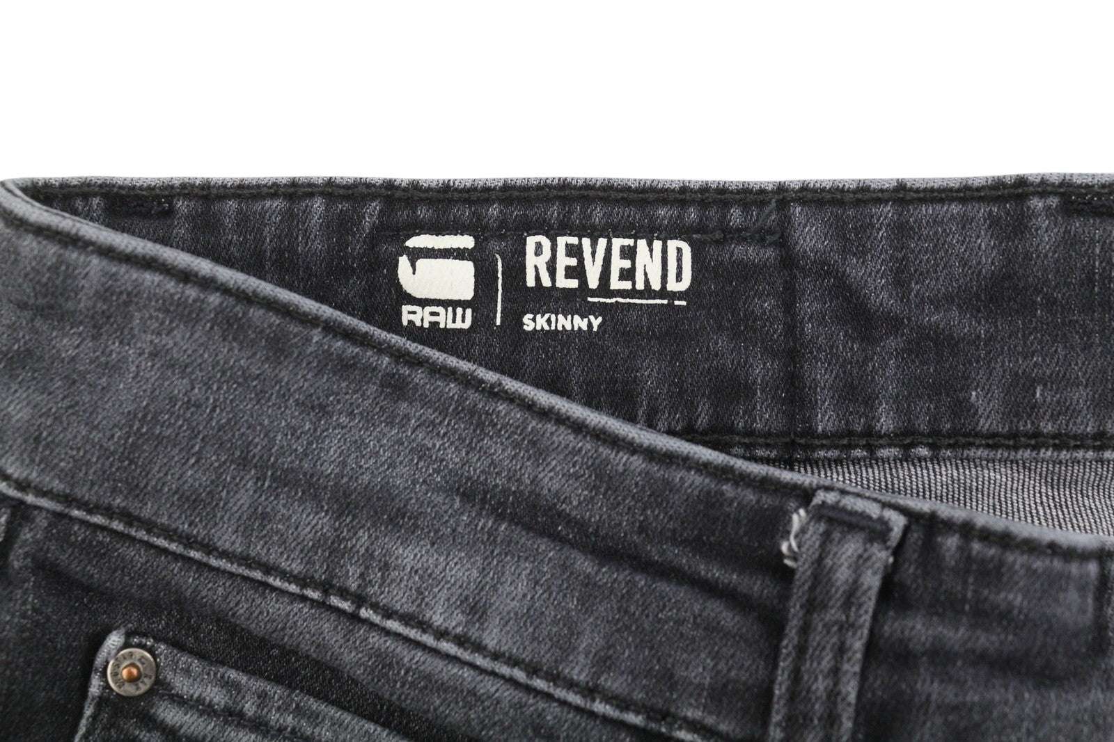 G-STAR Revend Skinny Men Jeans W30/L32 Black Whiskers Faded Zip Fly Denim