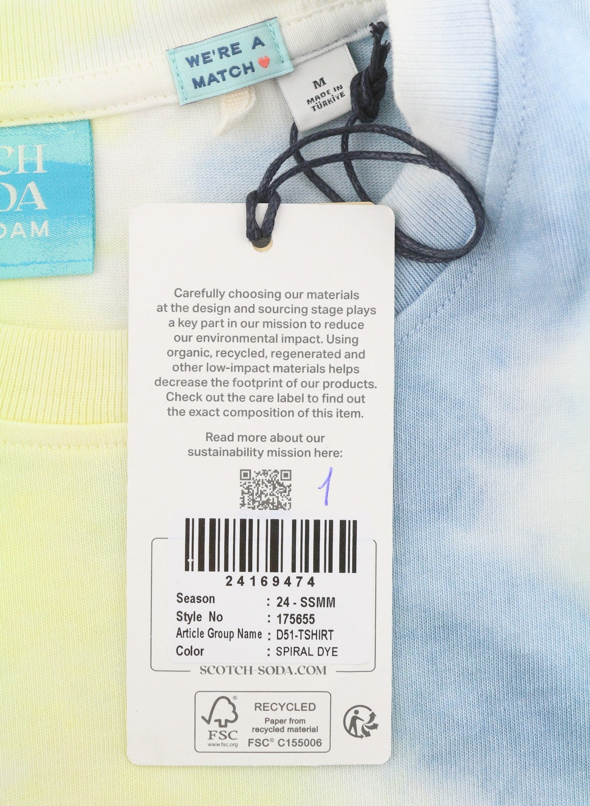 SCOTCH & SODA Men T-Shirt M Multicolour Spiral Dye Cotton Tricot Short Sleeve
