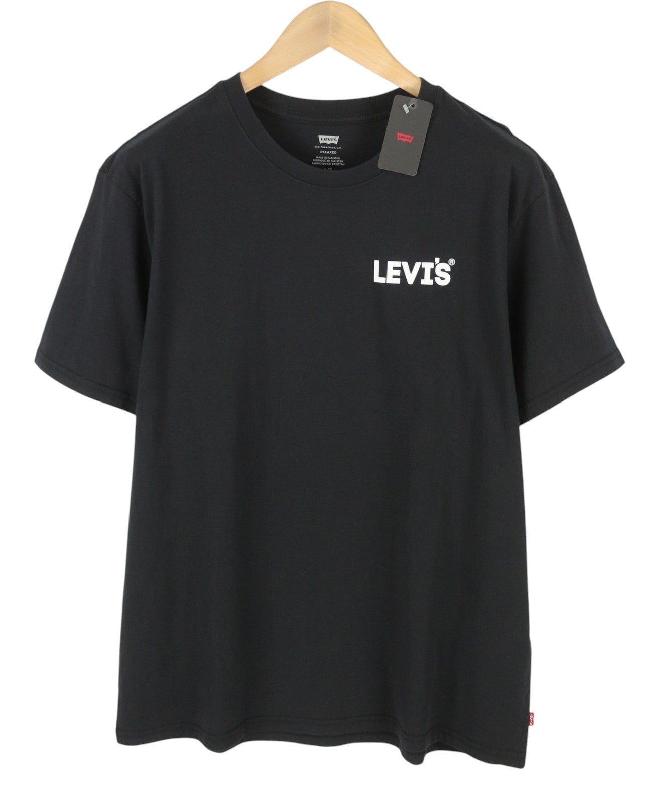 LEVI'S Relaxed Men T-Shirt L Black Tricot Cotton Crew Neck Short Sleeve