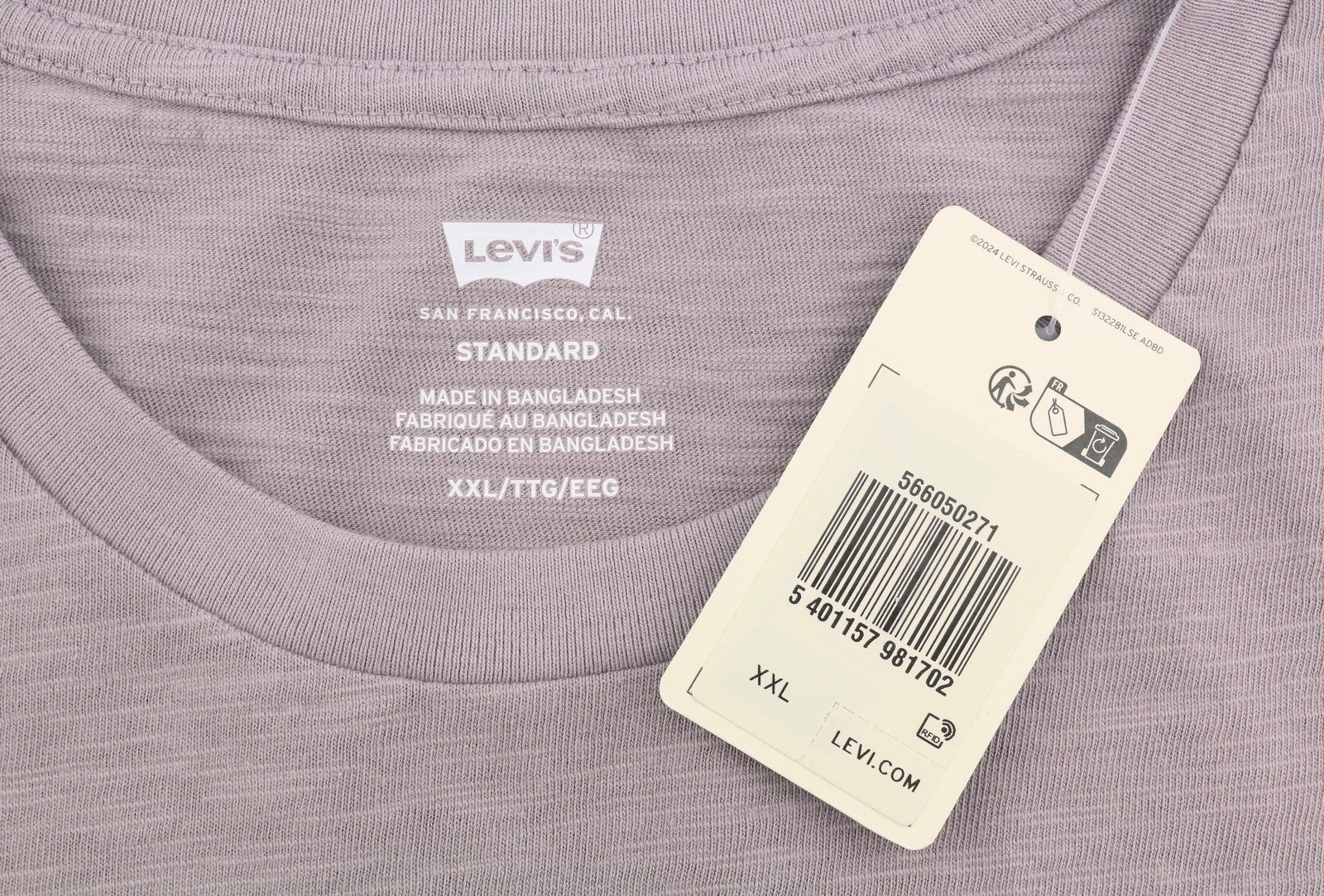 LEVI'S Standard Men T-Shirt 2XL Purple Melange Tricot Cotton Crew Short Sleeve