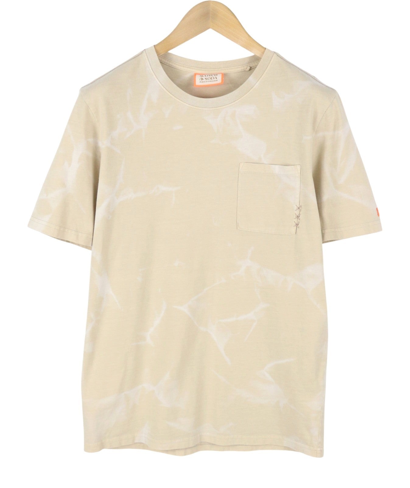 SCOTCH & SODA Men T-Shirt M Beige Patterned Crew Neck Tricot Short Sleeve