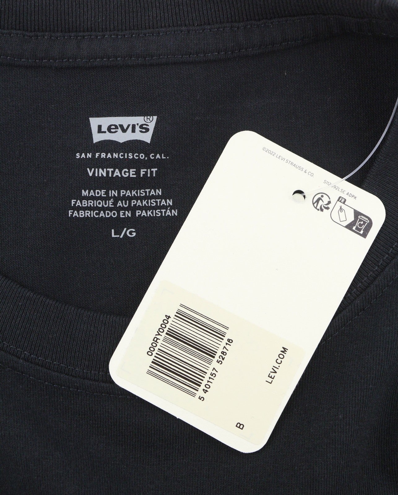 LEVI'S Vintage Fit Men T-Shirt L Black Tricot Cotton Crew Neck Short Sleeve