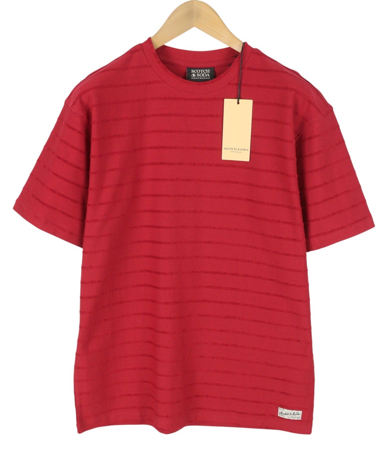 SCOTCH & SODA Men T-Shirt M Red Textured Tricot Crew Neck Short Sleeved