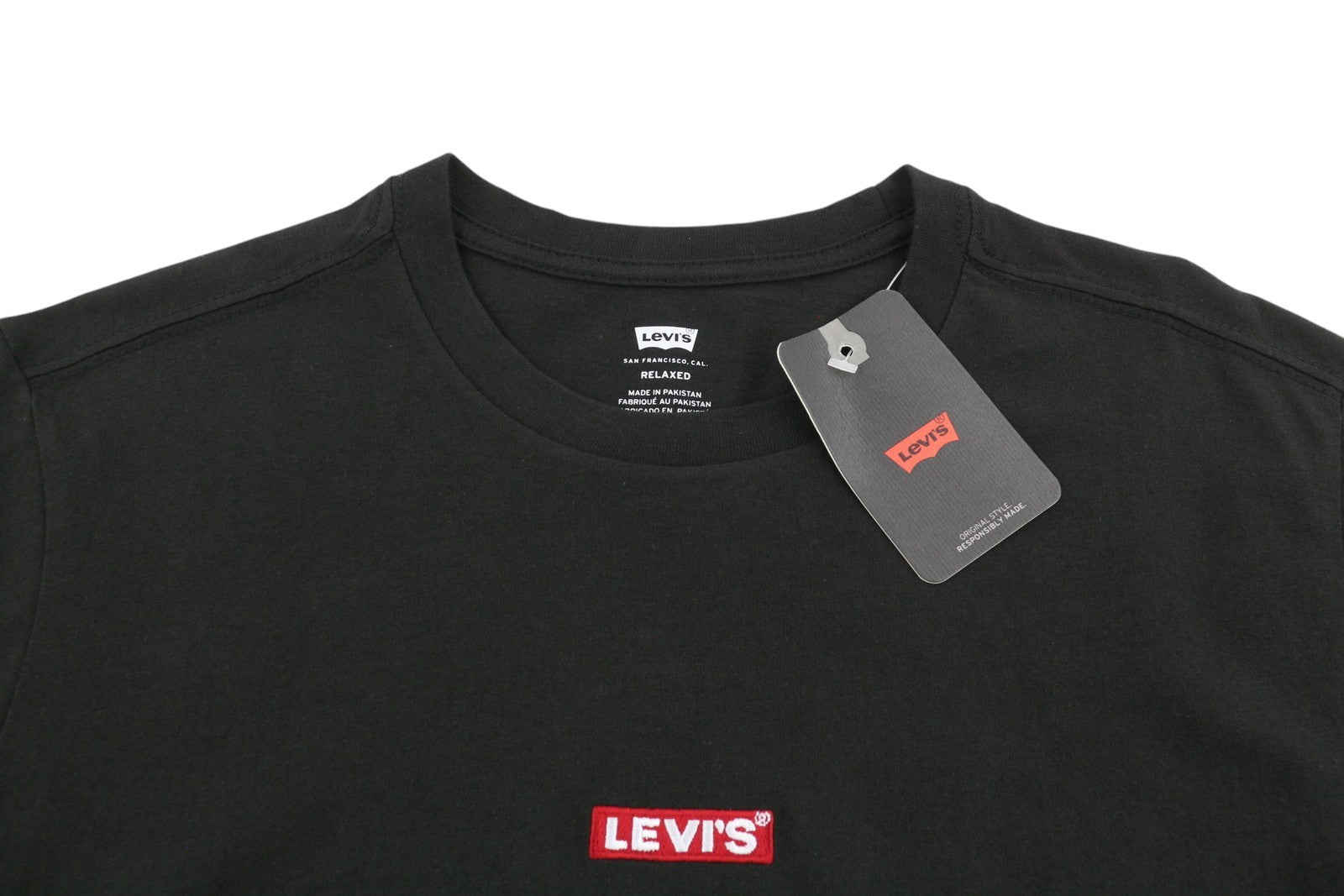 LEVI'S Relaxed Men T-Shirt S Black Tricot Cotton Crew Neck Short Sleeved