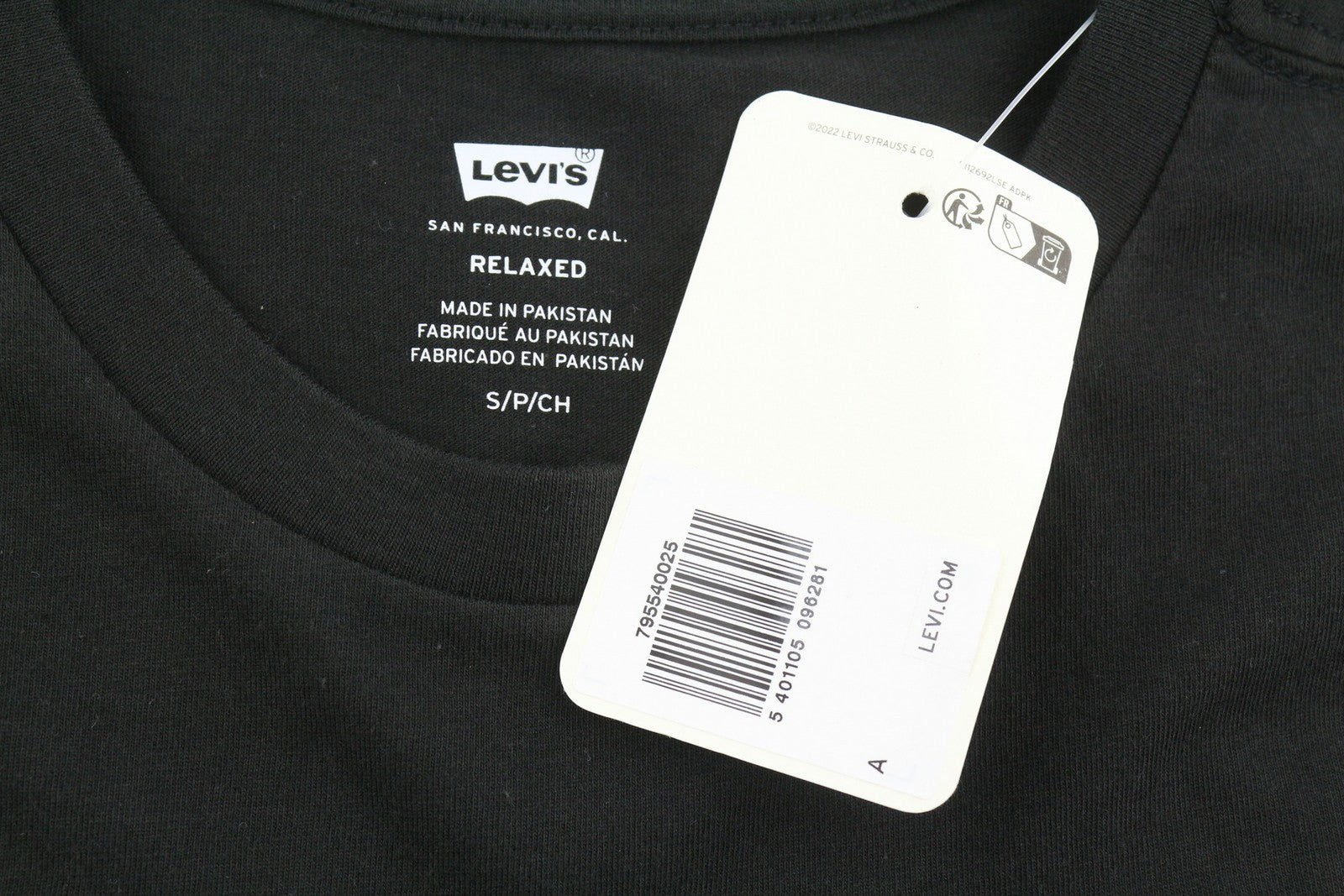 LEVI'S Relaxed Men T-Shirt S Black Tricot Cotton Crew Neck Short Sleeved