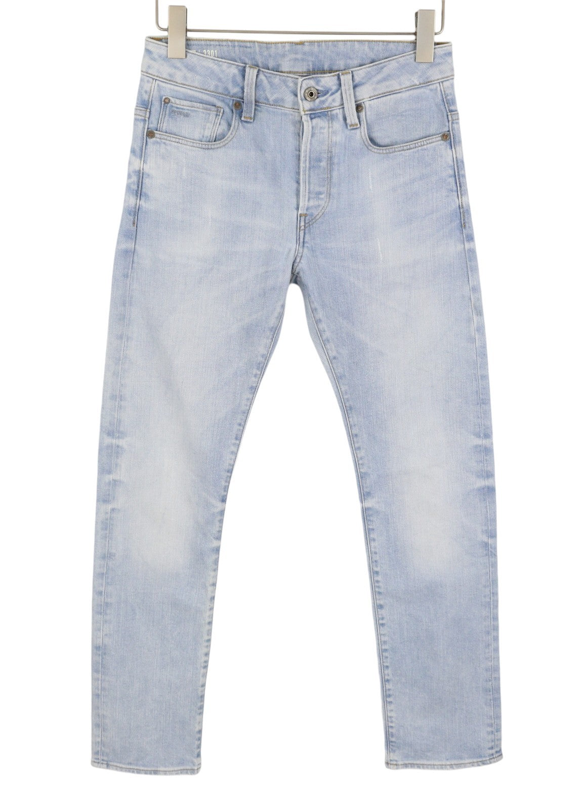 G-STAR 3301 Straight Men Jeans W29/L32 Blue Whiskers Faded Button Fly