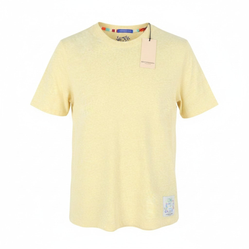 SCOTCH & SODA Men T-Shirt M Yellow Melange Tricot Crew Neck Short Sleeve