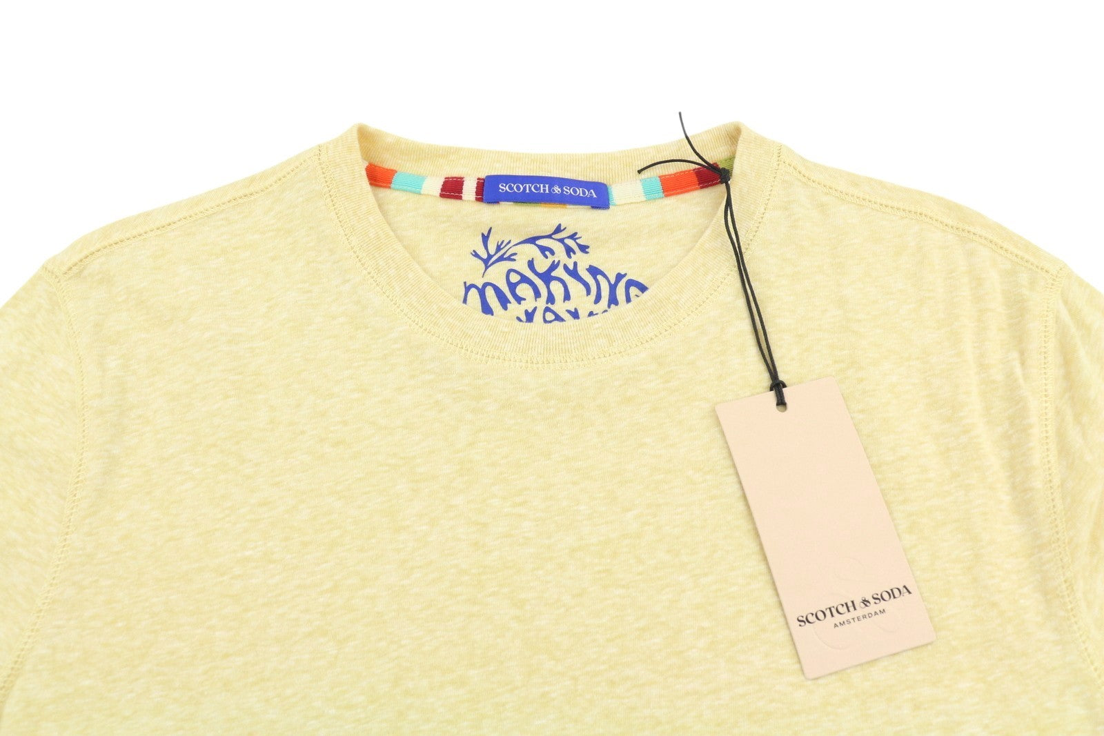 SCOTCH & SODA Men T-Shirt M Yellow Melange Tricot Crew Neck Short Sleeve