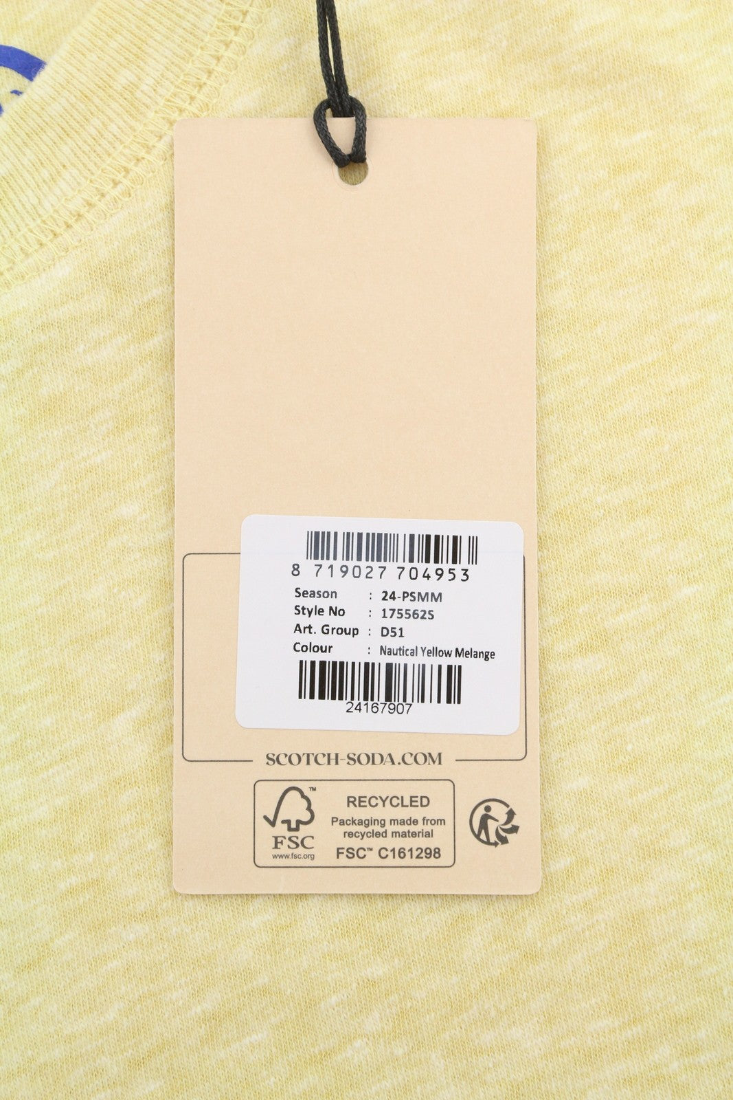 SCOTCH & SODA Men T-Shirt M Yellow Melange Tricot Crew Neck Short Sleeve