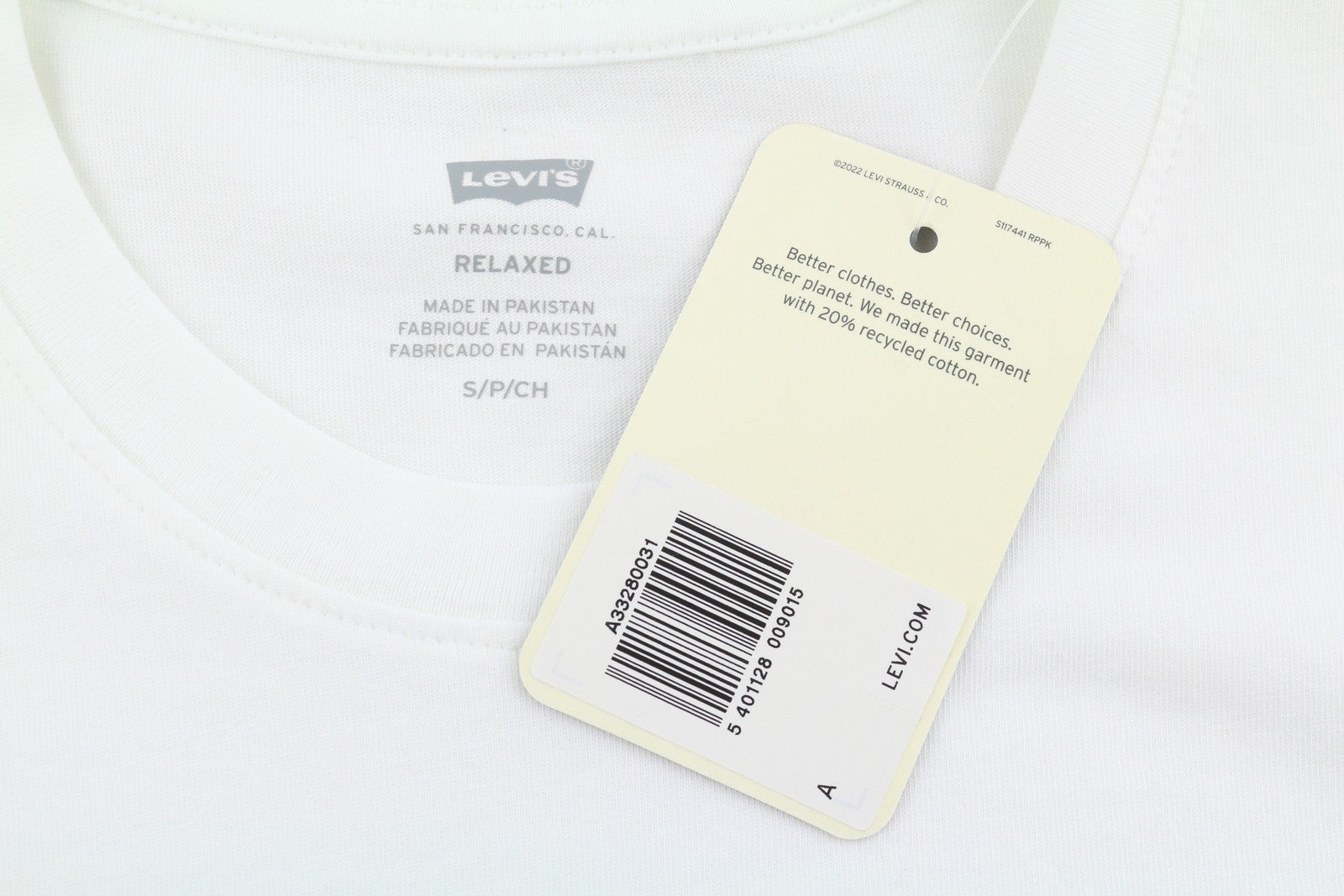 LEVI'S Relaxed Men T-Shirt S White Cotton Tricot Crew Short Sleeved