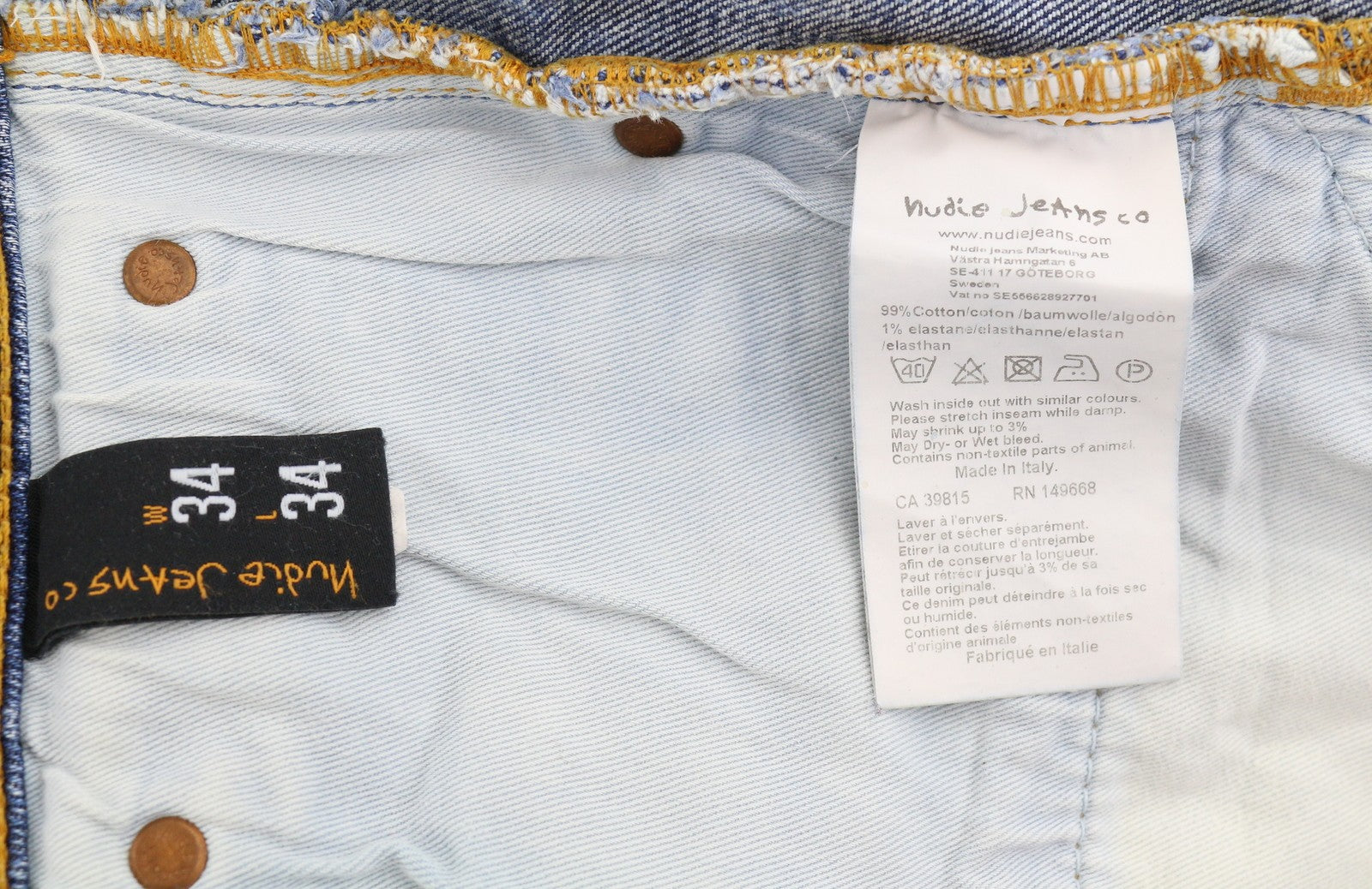 NUDIE JEANS Lean Dean Indigo Spirit Men Jeans W34/L34 Blue Whiskers Faded Slim