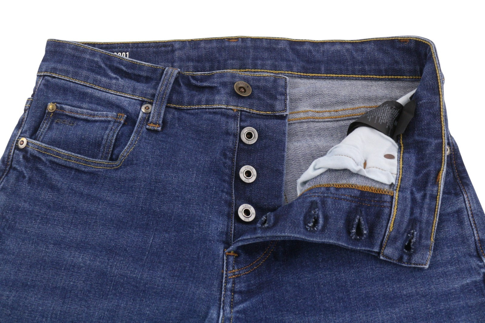 G-STAR 3301 Slim Men Jeans W28/L32 Blue Whiskers Faded Button Fly