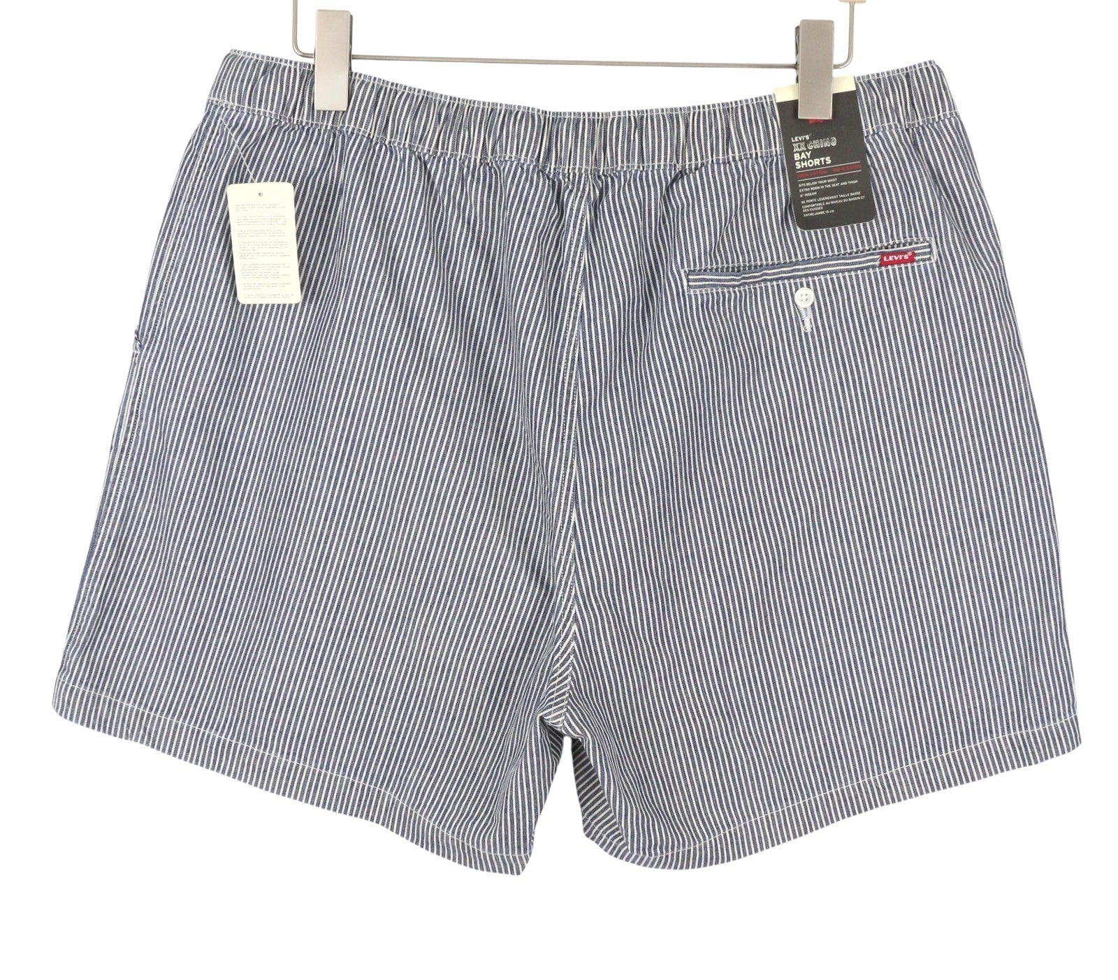 LEVI'S XX Chino Bay Men Shorts XL Blue Pinstriped Drawstring Waist Big E