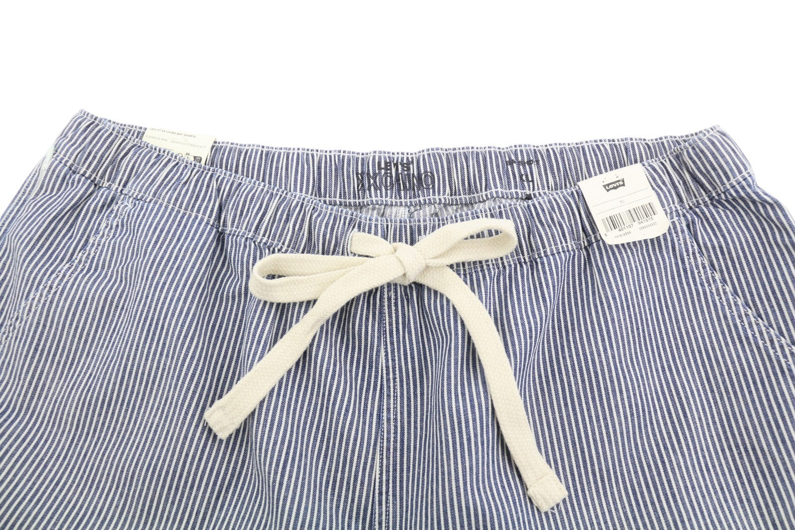 LEVI'S XX Chino Bay Men Shorts XL Blue Pinstriped Drawstring Waist Big E