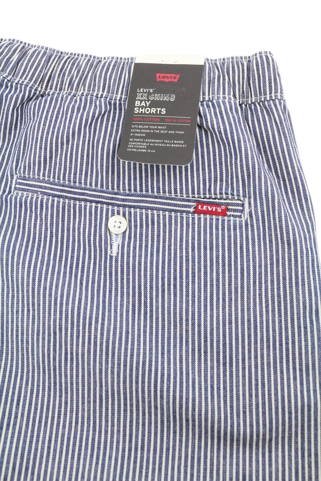 LEVI'S XX Chino Bay Men Shorts XL Blue Pinstriped Drawstring Waist Big E