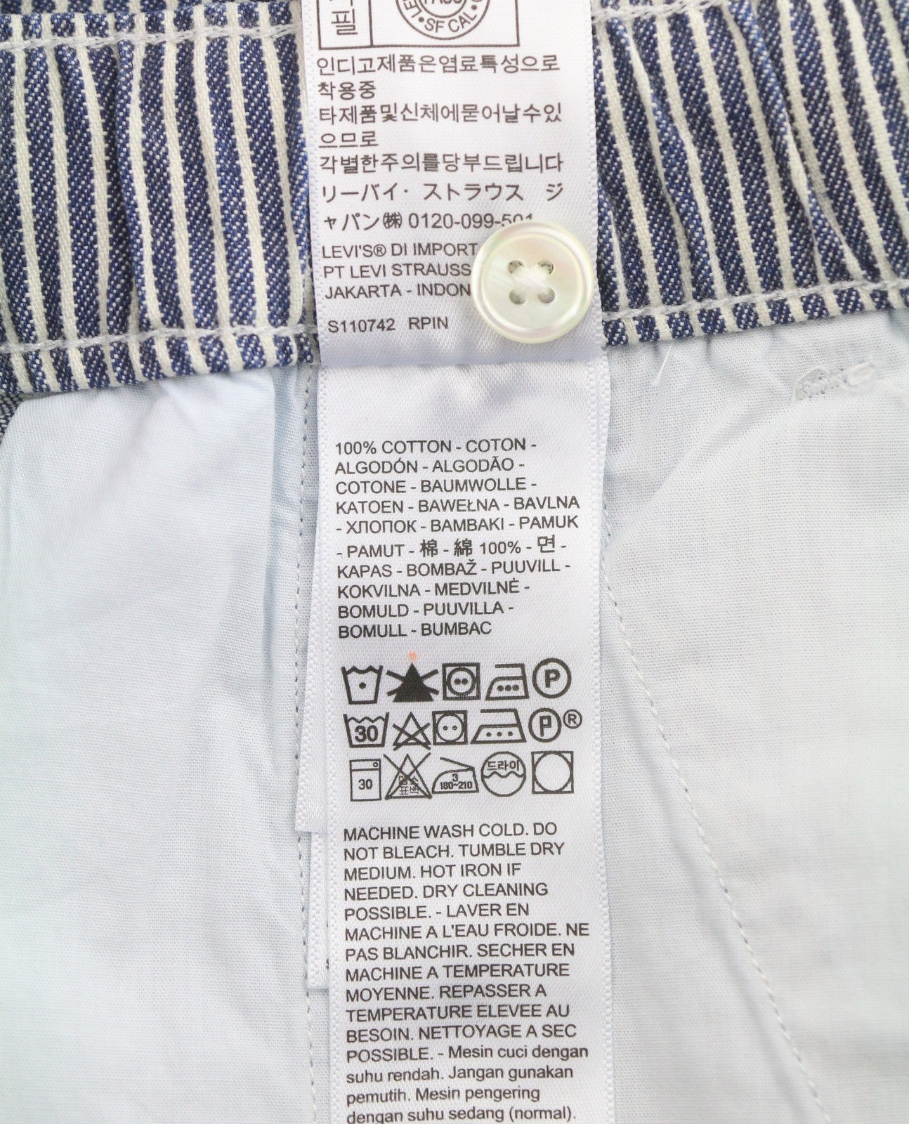 LEVI'S XX Chino Bay Men Shorts XL Blue Pinstriped Drawstring Waist Big E