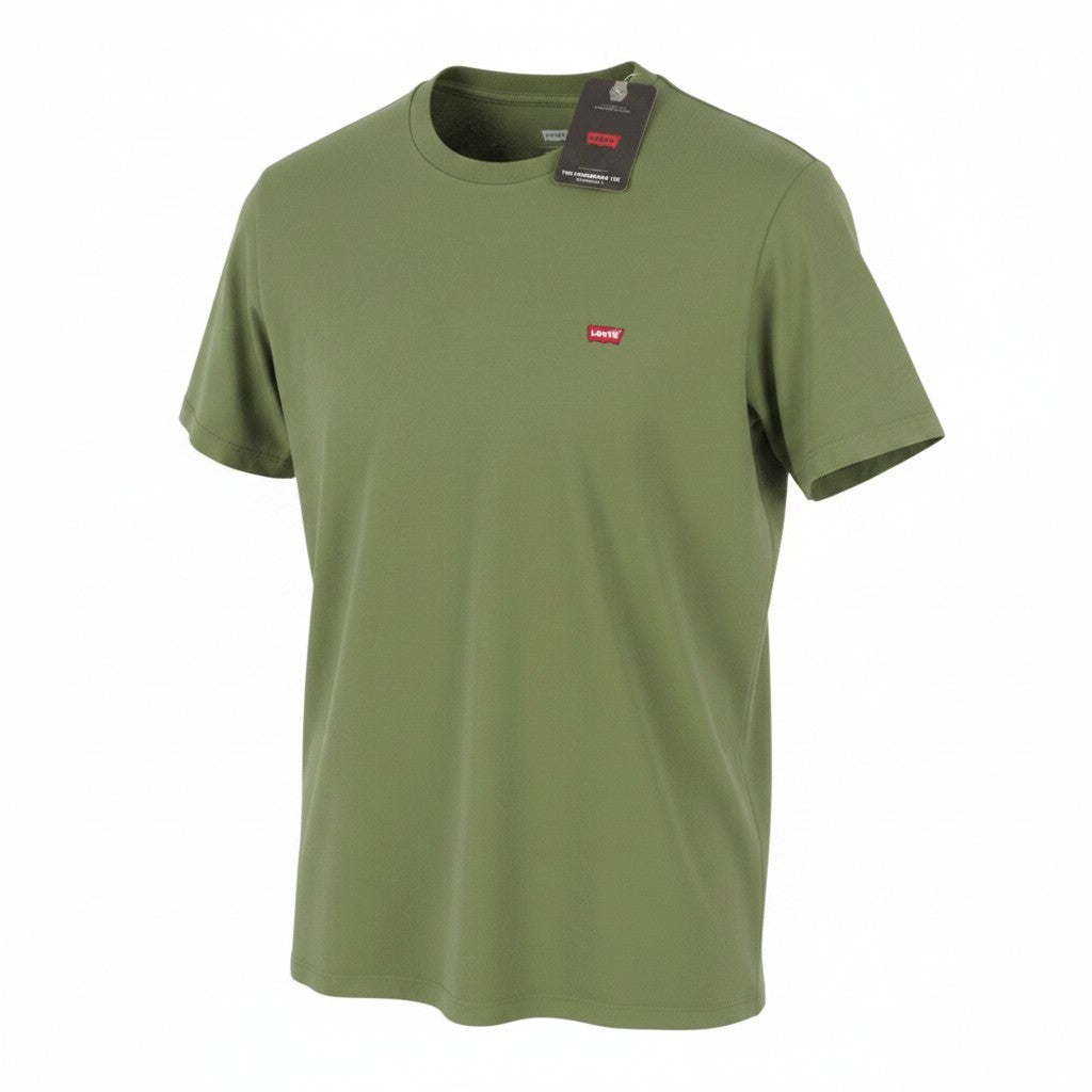 LEVI'S Standard Men T-Shirt 2XL Khaki Green Cotton Tricot Crew Short Sleeved