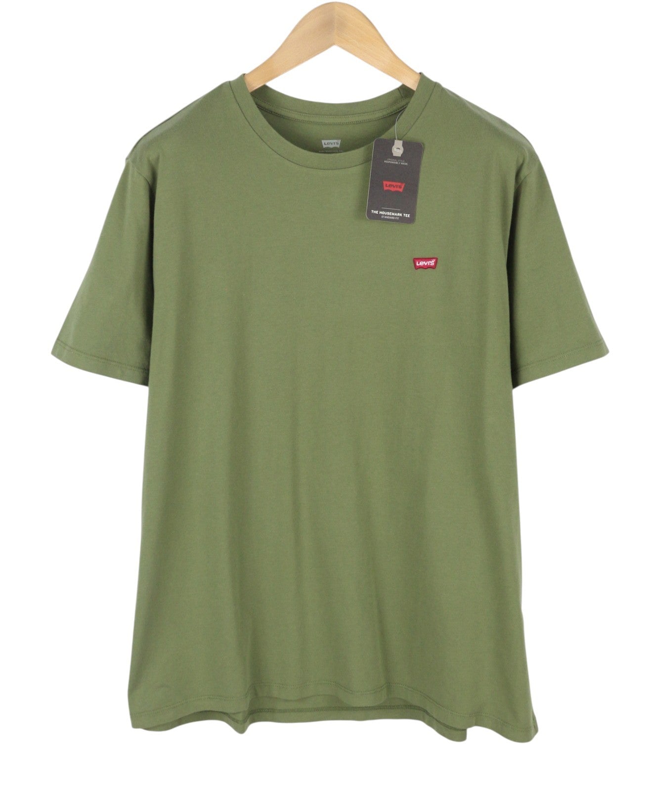 LEVI'S Standard Men T-Shirt 2XL Khaki Green Cotton Tricot Crew Short Sleeved