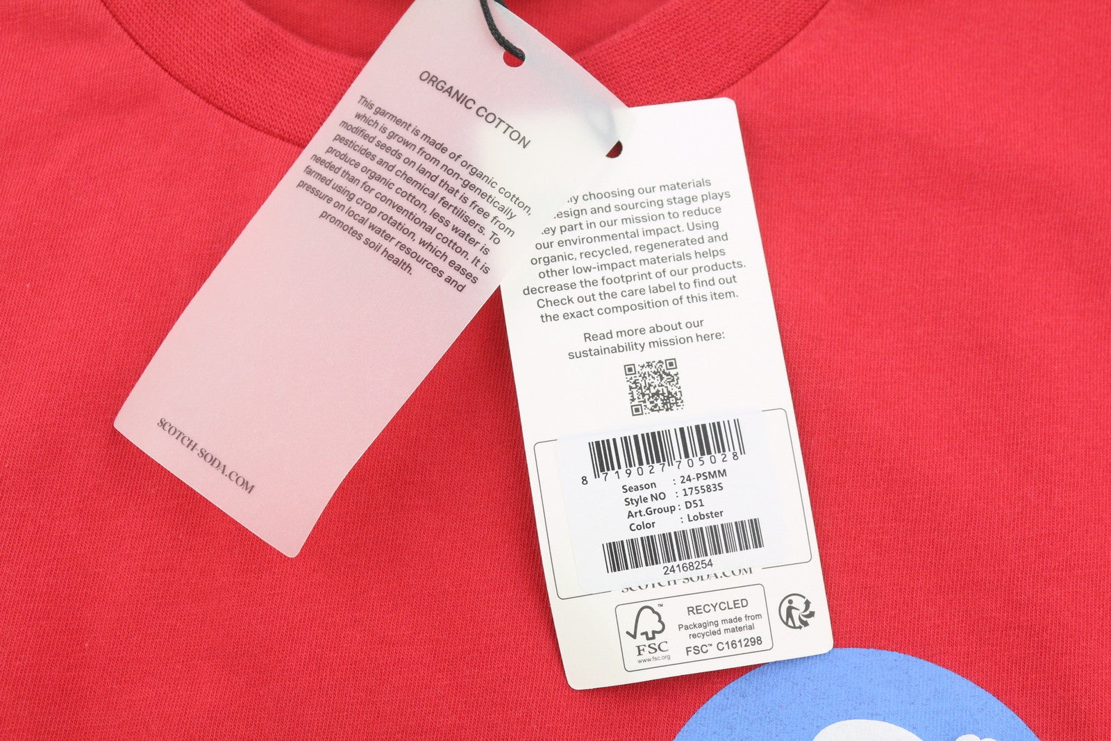 SCOTCH & SODA Men T-Shirt M Red Organic Tricot Crew Neck Short Sleeve