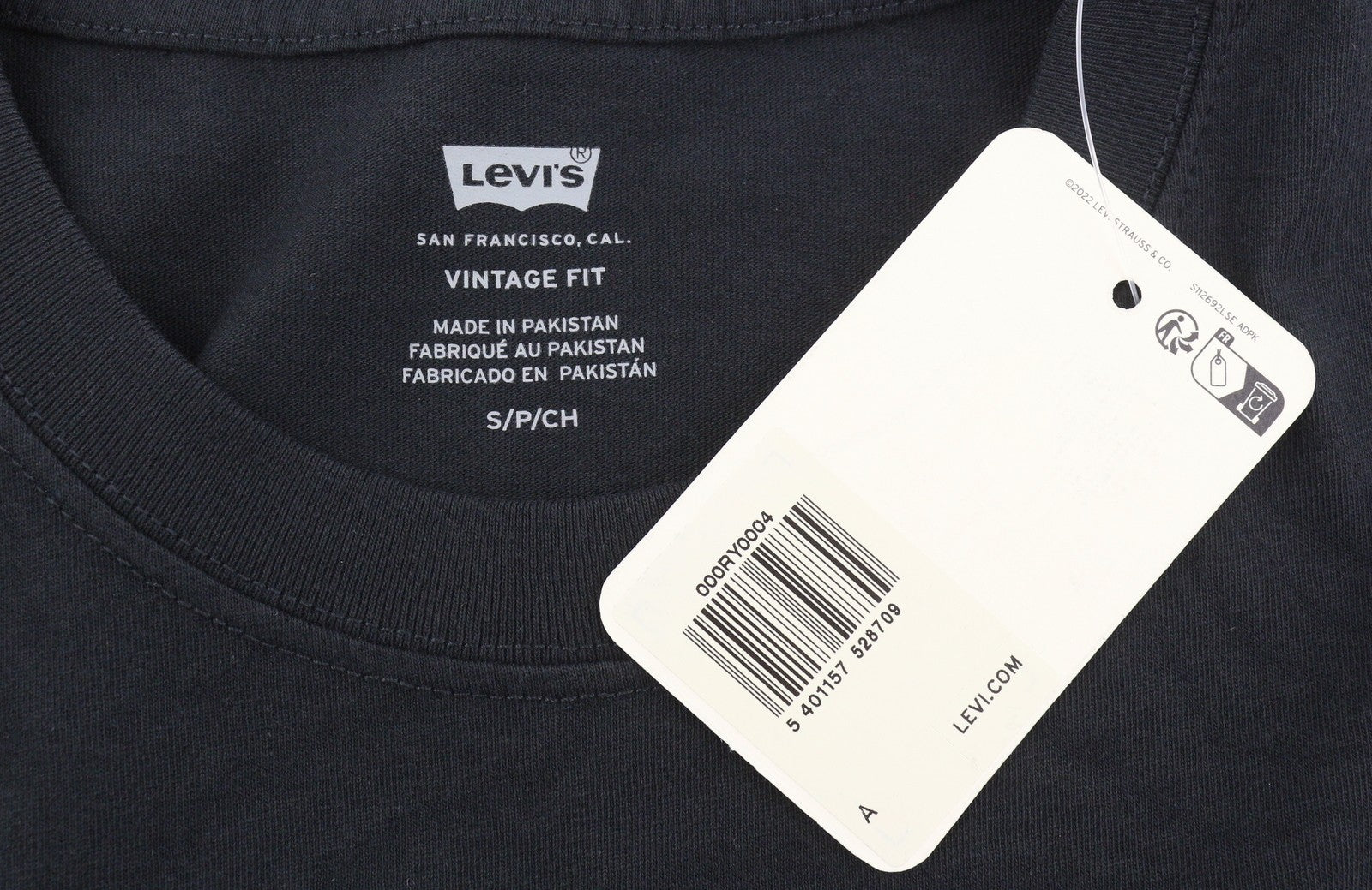 LEVI'S Vintage Fit Men T-Shirt S Black Tricot Cotton Crew Neck Short Sleeve