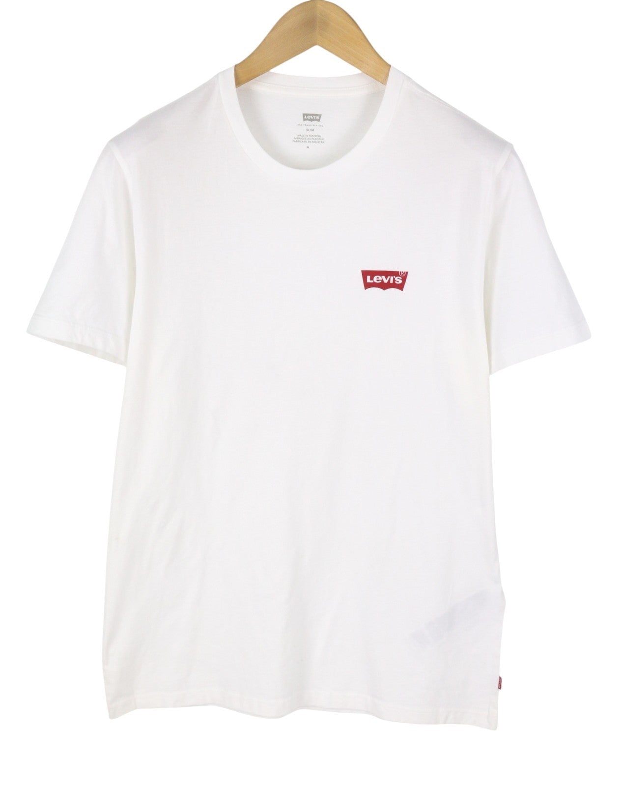 LEVI'S Slim Men T-Shirt M White Cotton Tricot Crew Short Sleeved