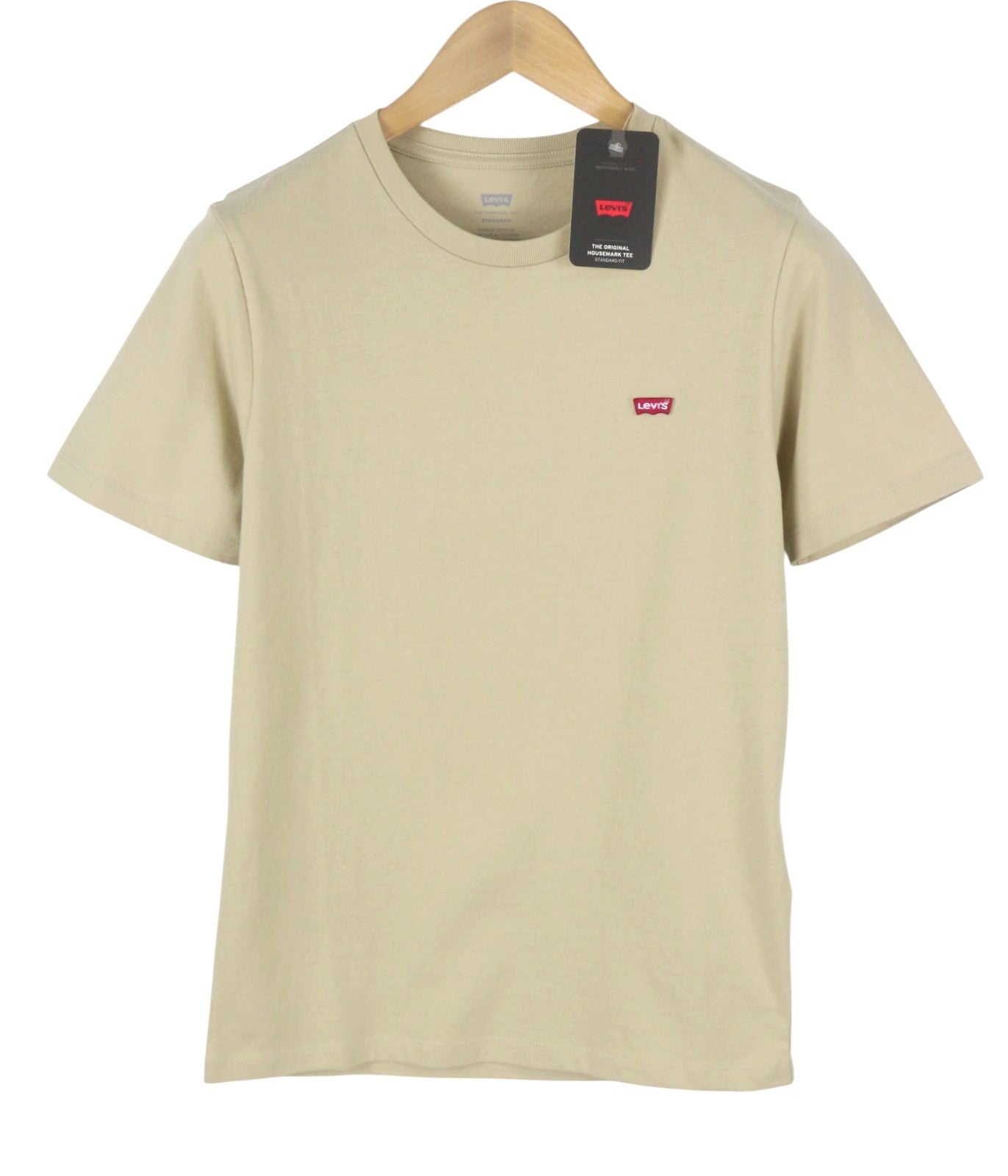 LEVI'S Standard Men T-Shirt XS Beige Cotton Tricot Crew Short Sleeved