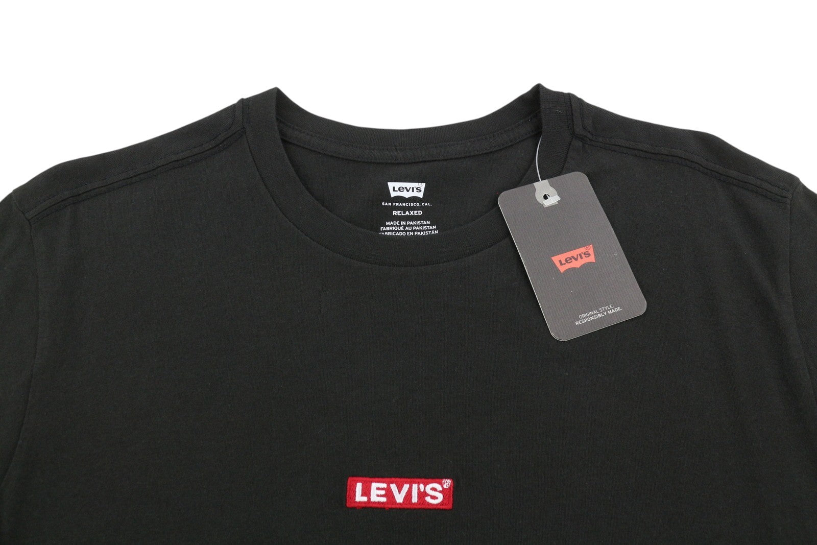 LEVI'S Relaxed Men T-Shirt S Black Tricot Cotton Crew Neck Short Sleeve