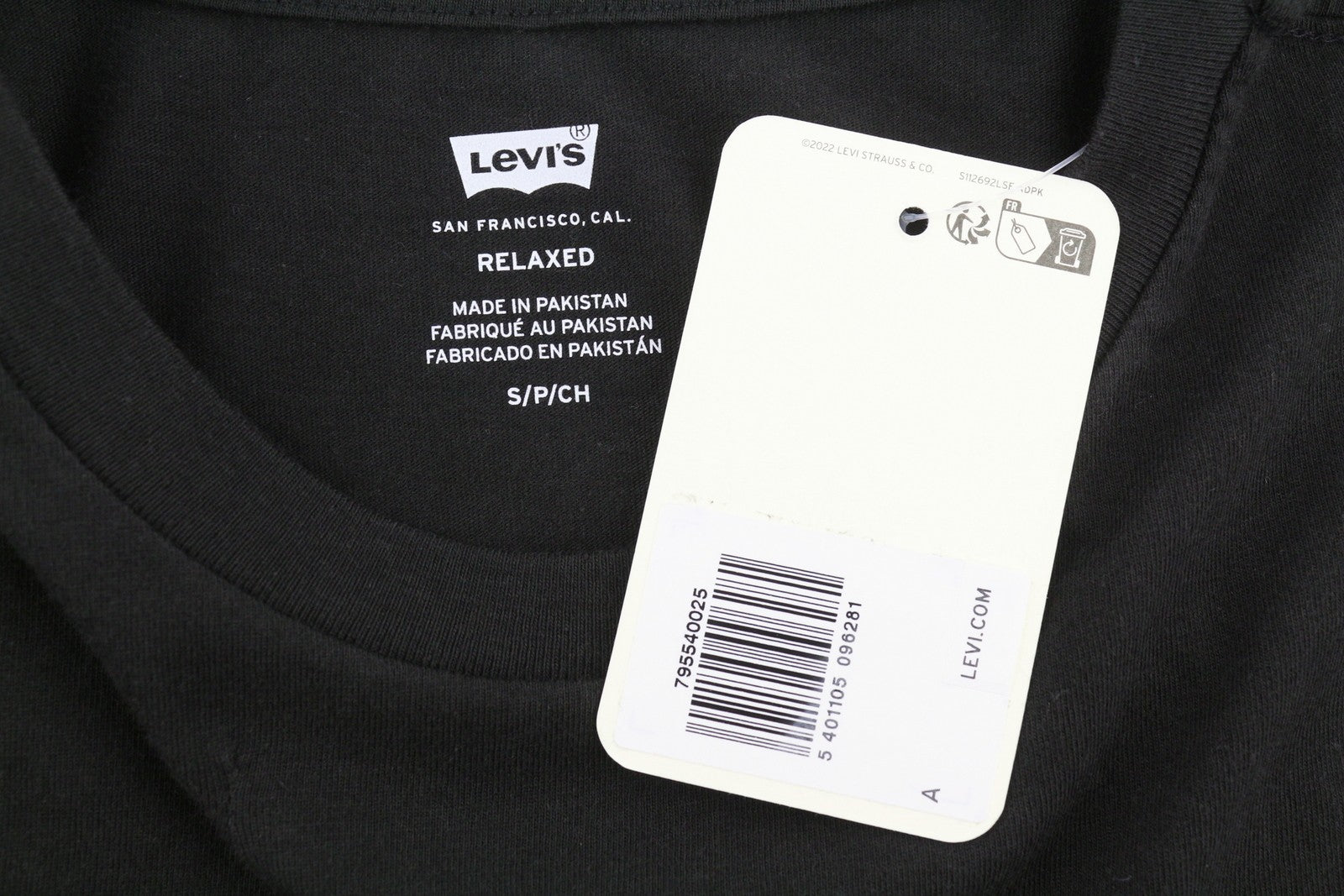 LEVI'S Relaxed Men T-Shirt S Black Tricot Cotton Crew Neck Short Sleeve