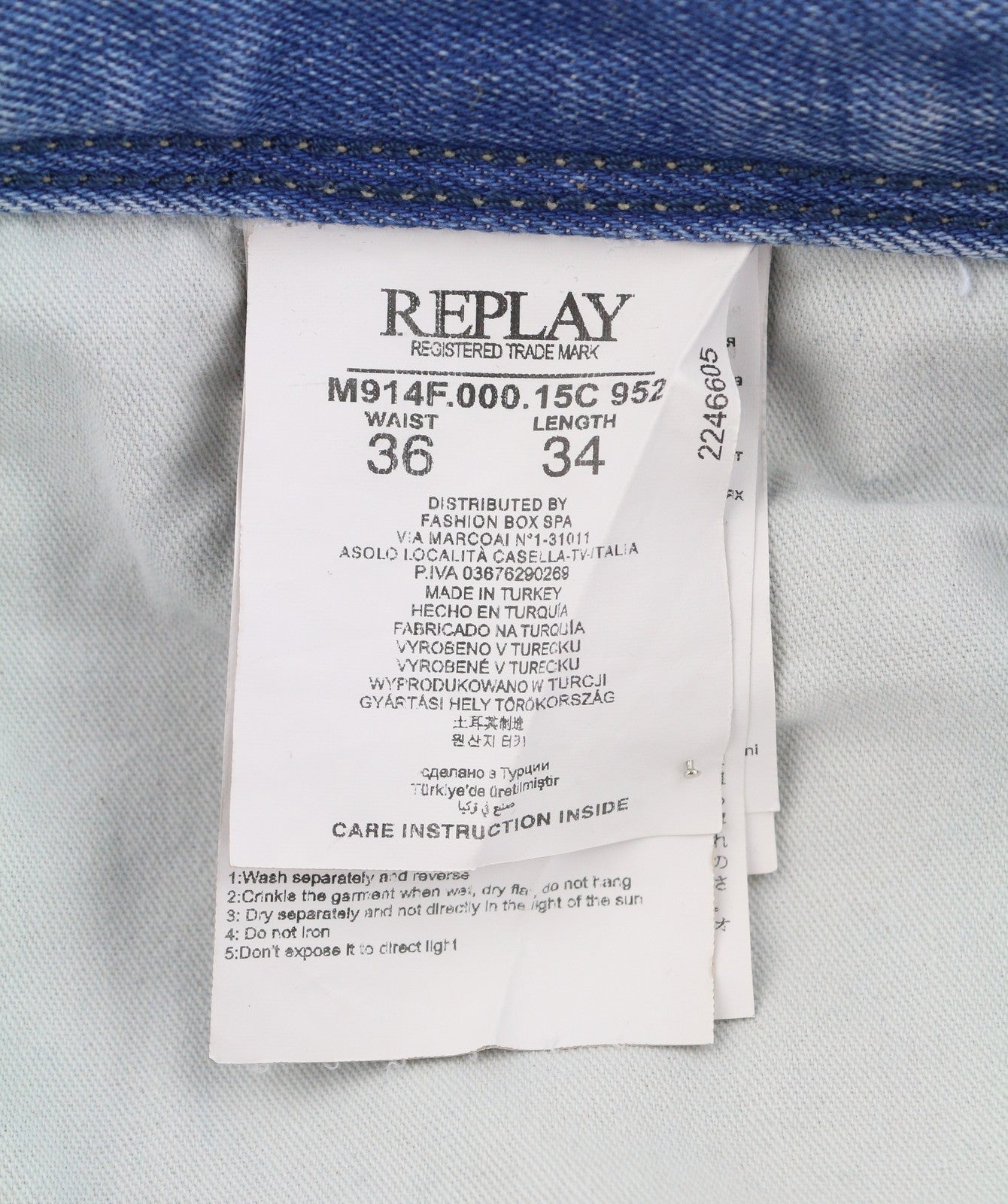 REPLAY Anbass M914F Men Jeans W36/L34 Blue Whiskers Faded Slim Fit