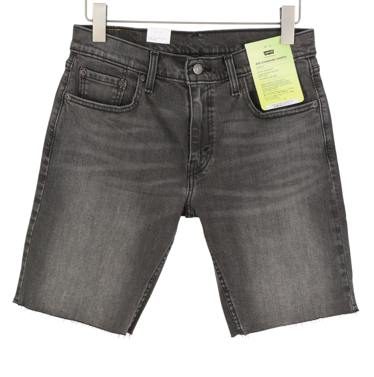 LEVI'S 405 Standard Men Shorts W30 Black Whiskers Faded Stretch Distress Denim