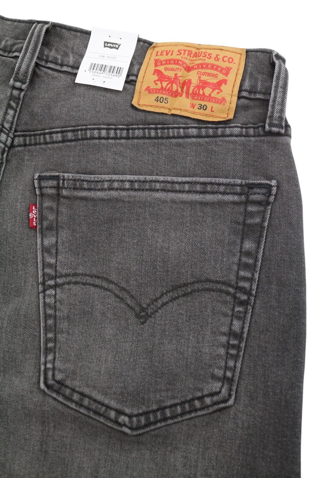 LEVI'S 405 Standard Men Shorts W30 Black Whiskers Faded Stretch Distress Denim