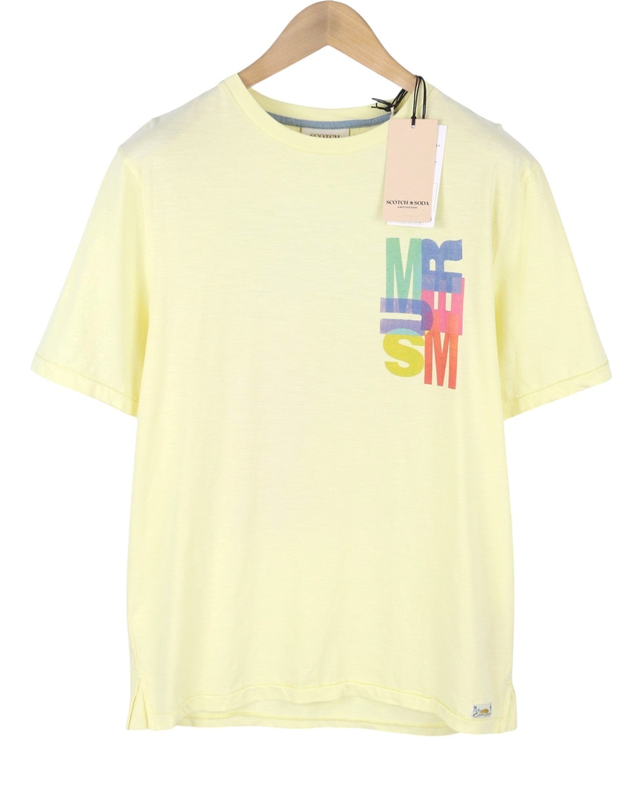 SCOTCH & SODA Men T-Shirt M Yellow Crew Collar Cotton Tricot Short Sleeve