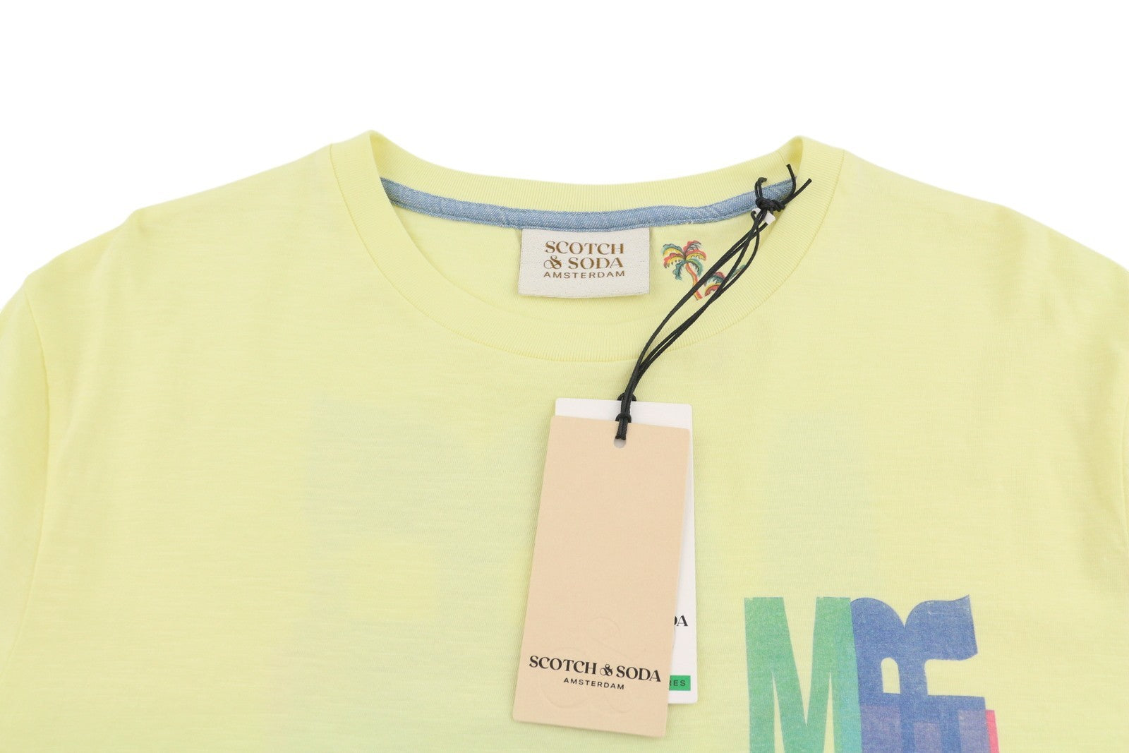 SCOTCH & SODA Men T-Shirt M Yellow Crew Collar Cotton Tricot Short Sleeve