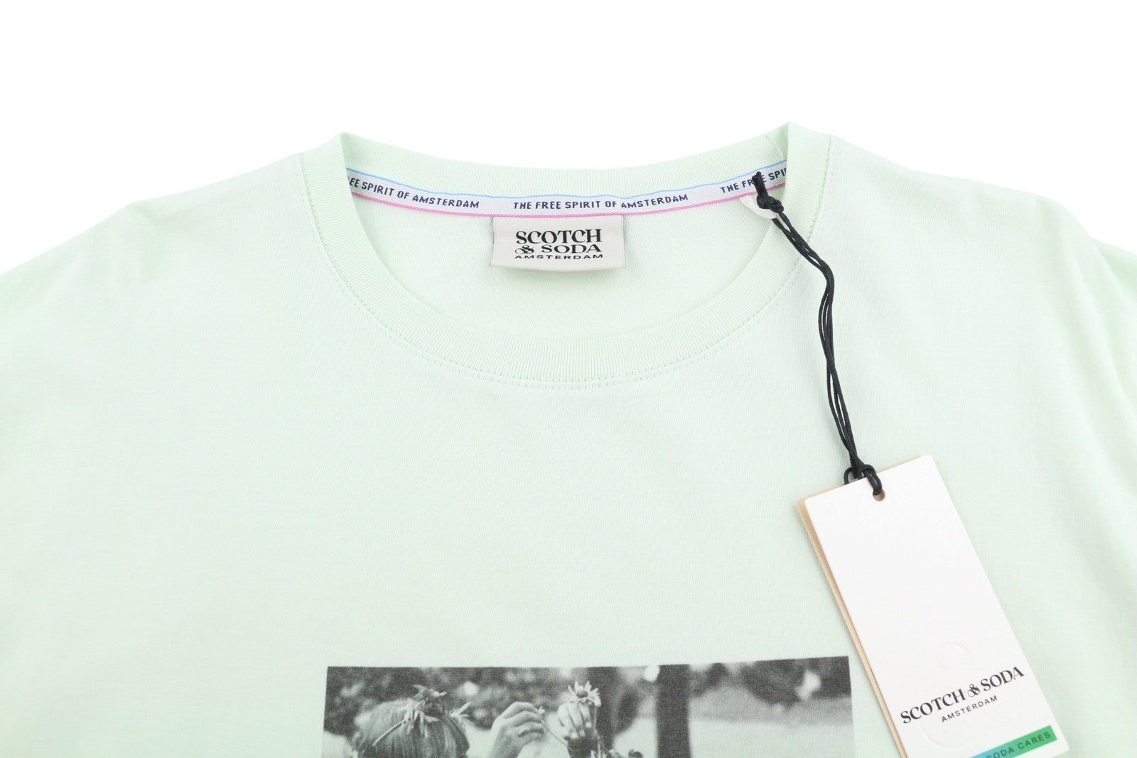 SCOTCH & SODA Men T-Shirt M Mint Green Crew Collar Cotton Tricot Short Sleeve