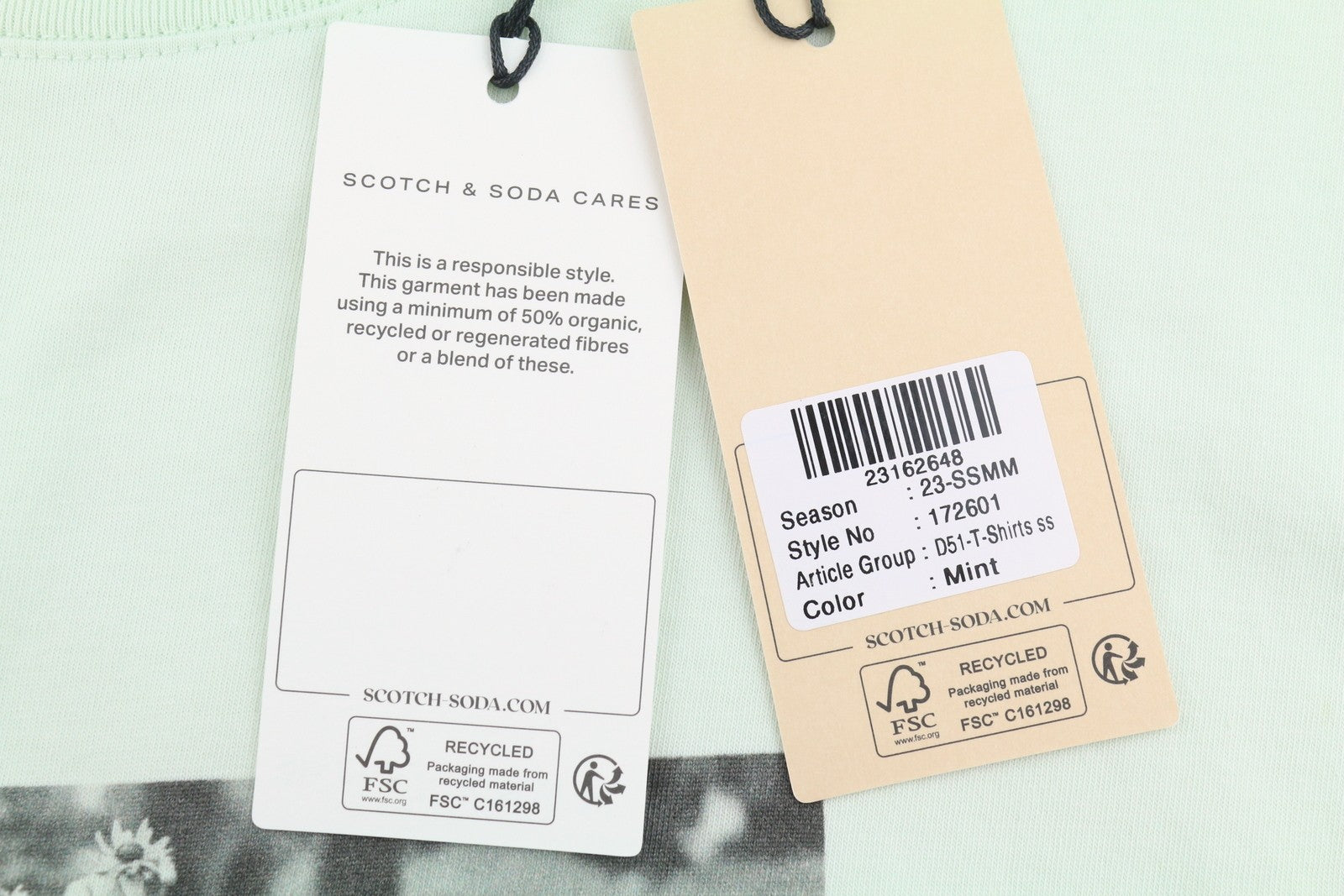 SCOTCH & SODA Men T-Shirt M Mint Green Crew Collar Cotton Tricot Short Sleeve