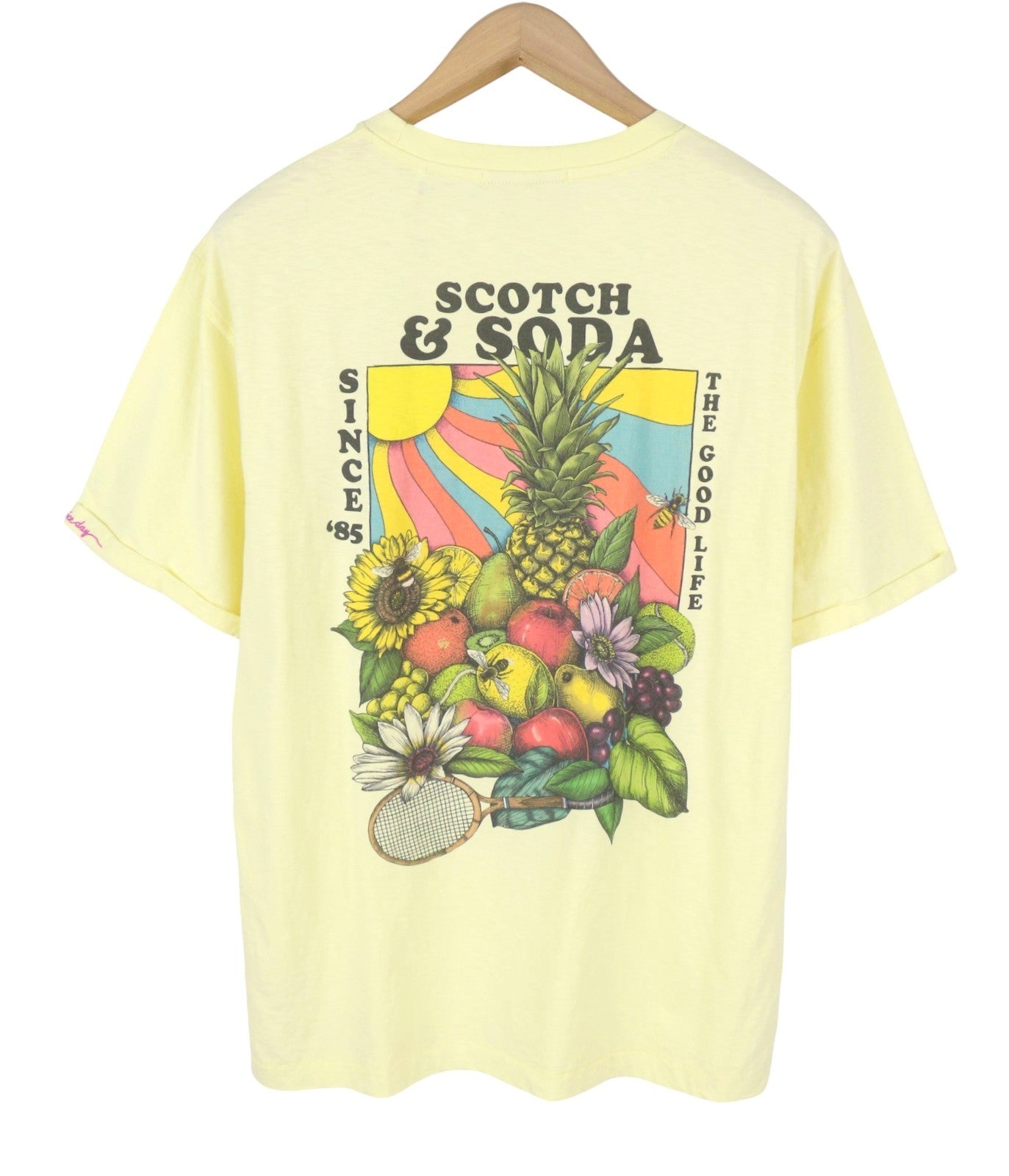 SCOTCH & SODA Men T-Shirt M Yellow Crew Collar Cotton Tricot Short Sleeved