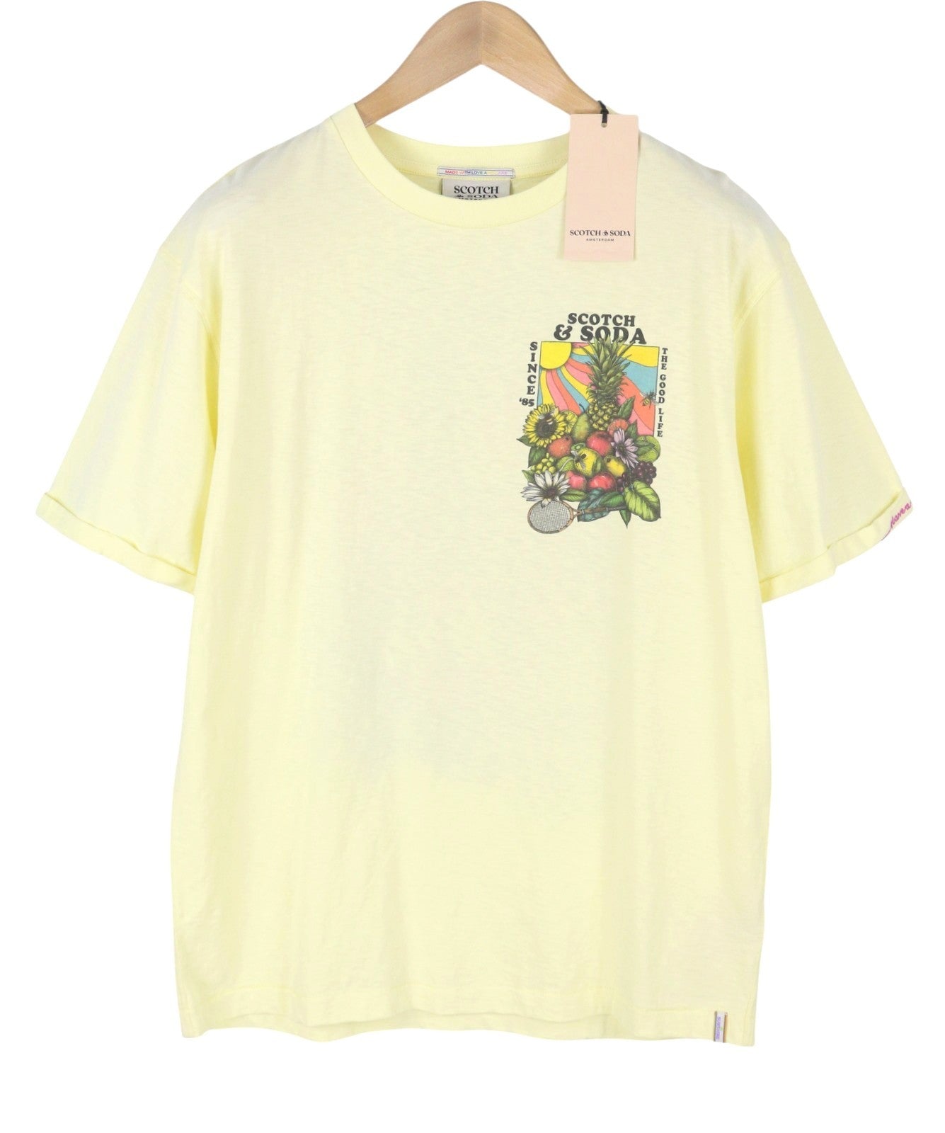 SCOTCH & SODA Men T-Shirt M Yellow Crew Collar Cotton Tricot Short Sleeved