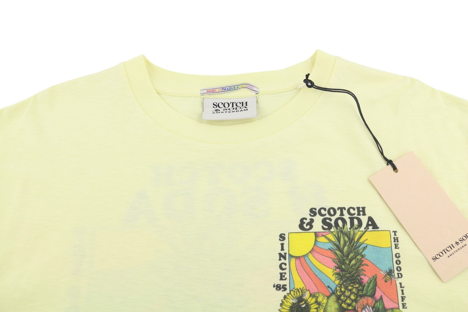 SCOTCH & SODA Men T-Shirt M Yellow Crew Collar Cotton Tricot Short Sleeved