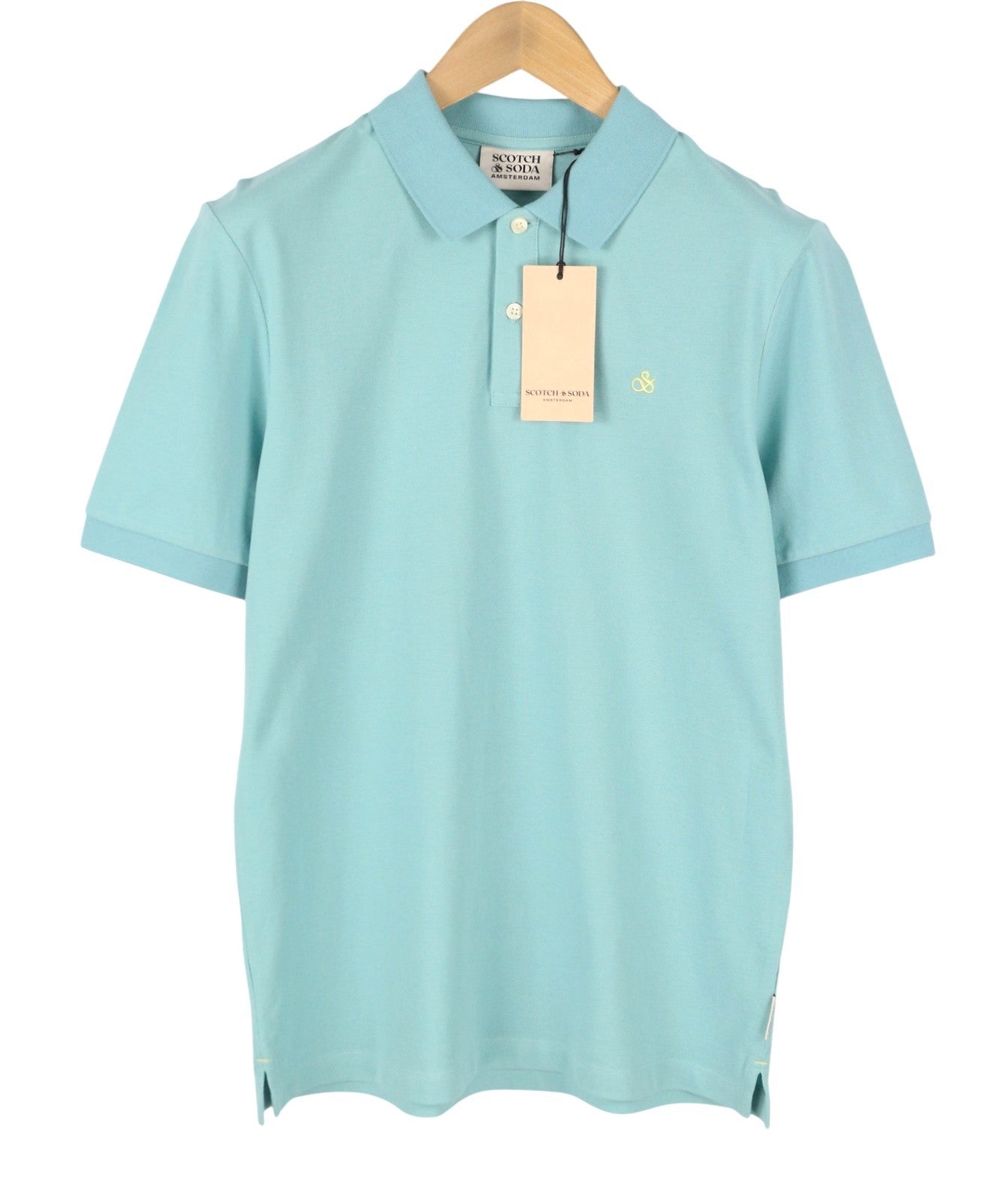 SCOTCH & SODA Men Polos M Sea Blue Half Button Neck Cotton Short Sleeve