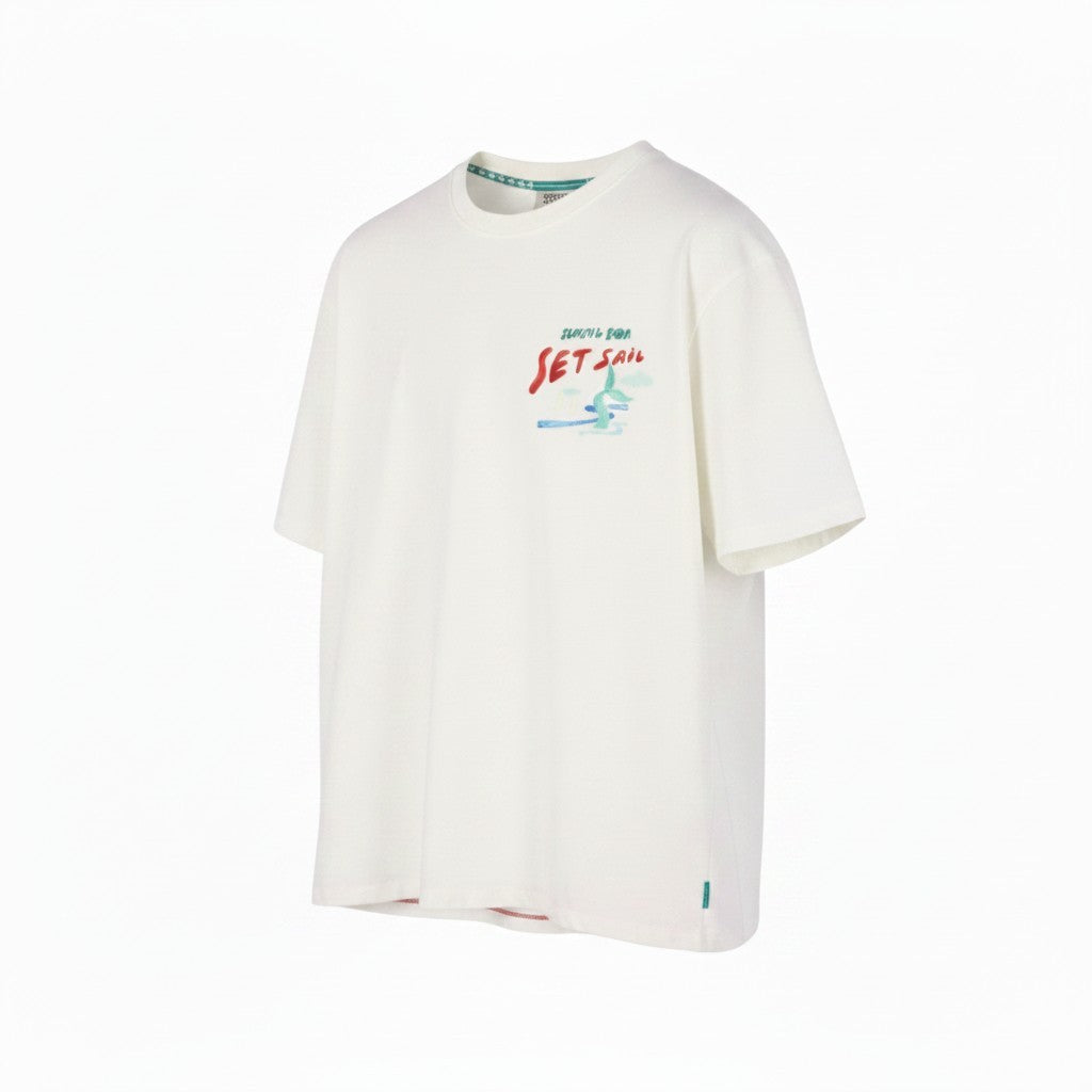 SCOTCH & SODA Men T-Shirt M White Printed Crew Collar Cotton Tricot Short Sleeve