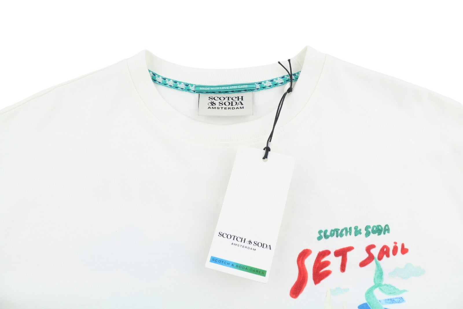SCOTCH & SODA Men T-Shirt M White Printed Crew Collar Cotton Tricot Short Sleeve