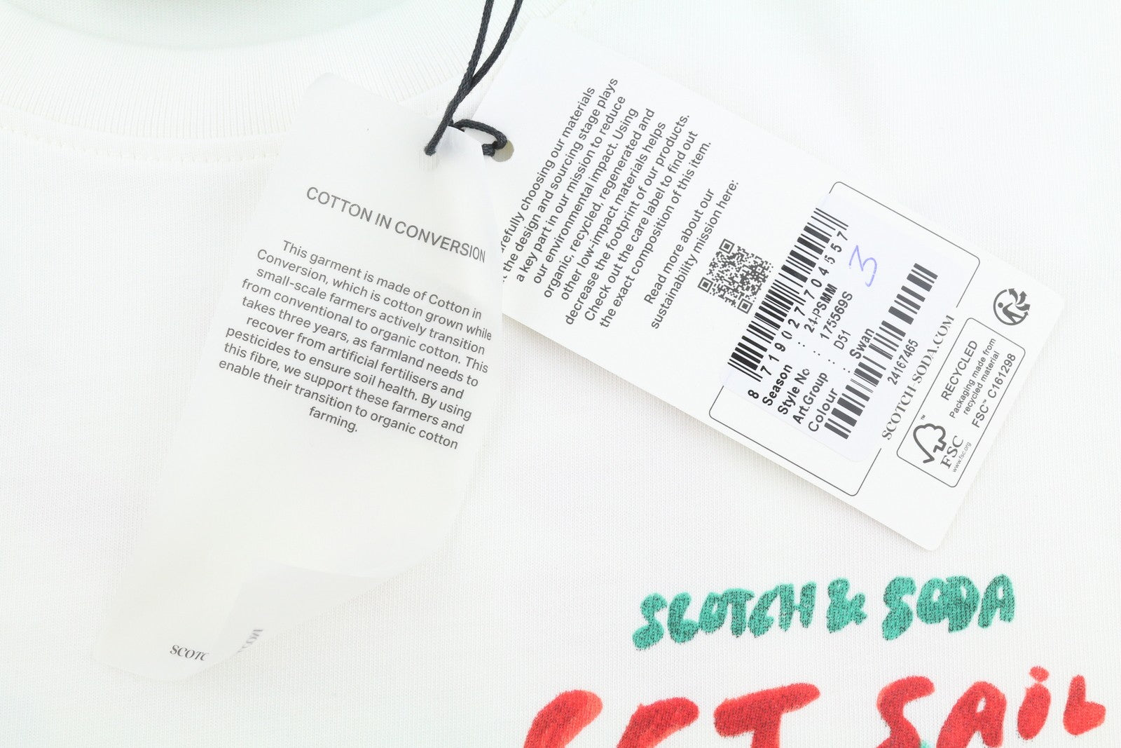SCOTCH & SODA Men T-Shirt M White Printed Crew Collar Cotton Tricot Short Sleeve