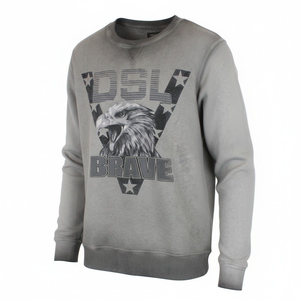 DIESEL A-Joe-AD Men Sweatshirt M Sweater Logo Grey Crew Neck Pull On Casual