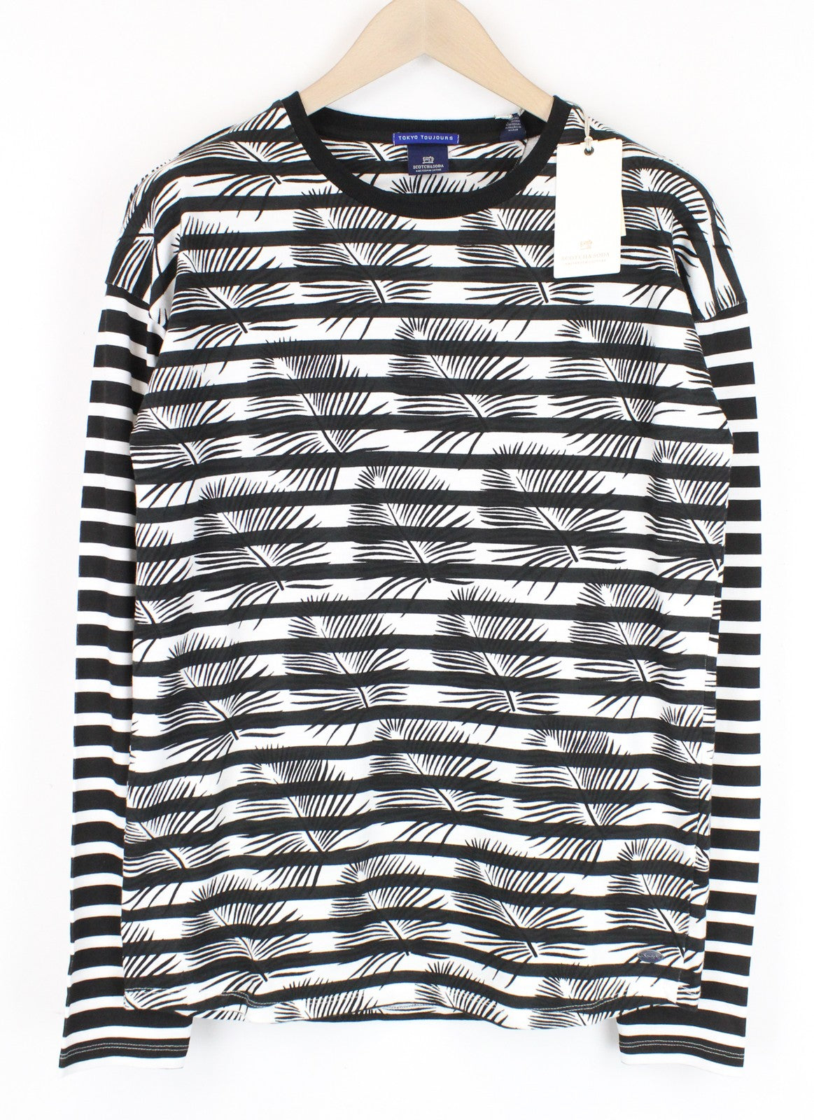 SCOTCH & SODA Men Sweatshirt M Crew Neckline Pull On Leaf Striped Patterned