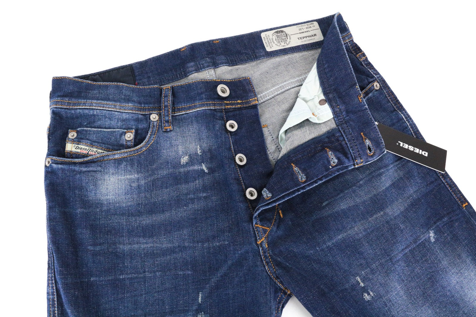 DIESEL Tepphar 084TX Men Jeans W29/L32 Slim Carrot Distressed Aged Look Blue