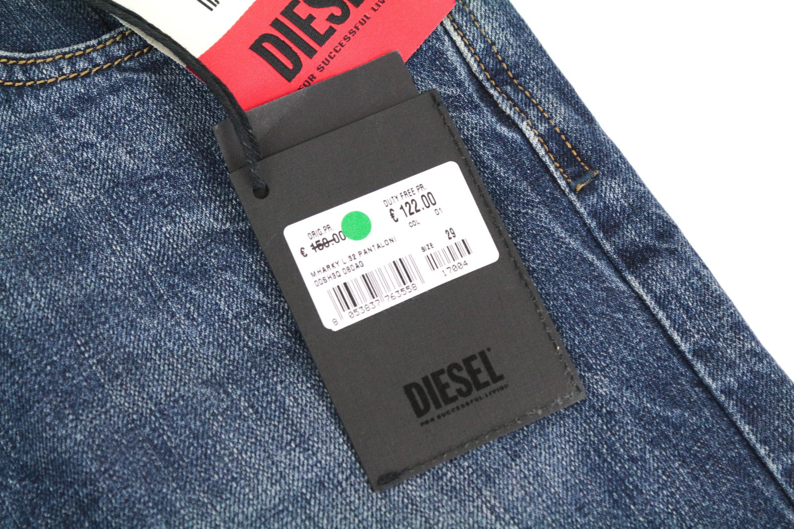 DIESEL Mharky 080AG Men Jeans W29/L32 Stone Washed Slim Skinny Distressed Blue