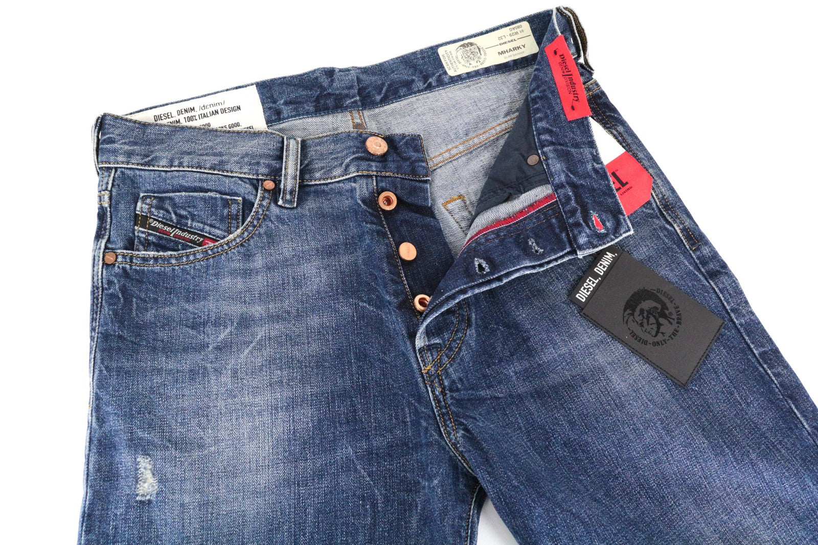 DIESEL Mharky 080AG Men Jeans W29/L32 Stone Washed Slim Skinny Distressed Blue
