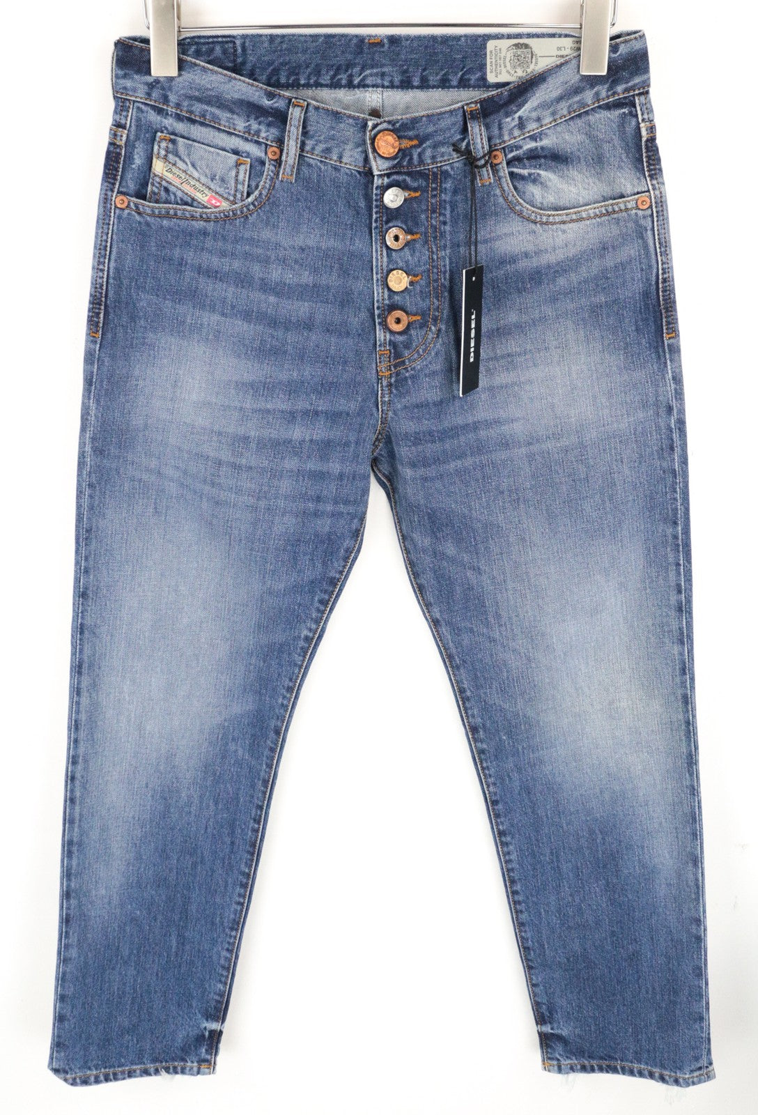 DIESEL Mharky 085AG Men Jeans W29/L30 Slim Skinny Distressed Hems Button-Fly