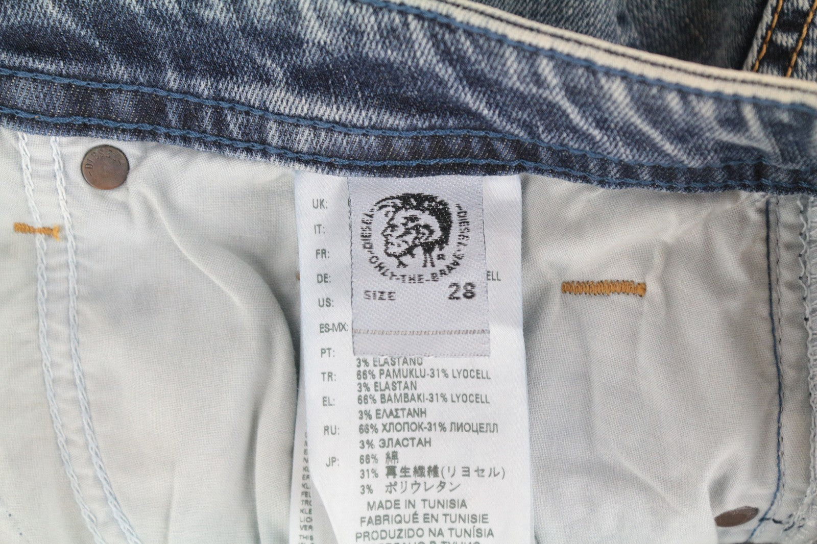 DIESEL Thommer 084UX Men Jeans W28/L32 Zip-Fly Stone Washed Slim-Skinny Stained